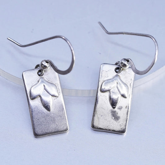Vintage Sterling 925 silver handmade leaf tag earrings