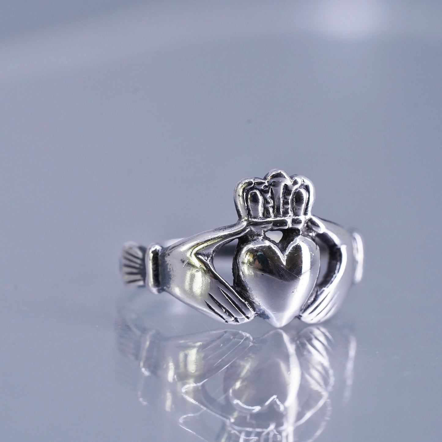 Size 6.25, Irish Claddagh friendship Sterling 925 silver ring, heart band