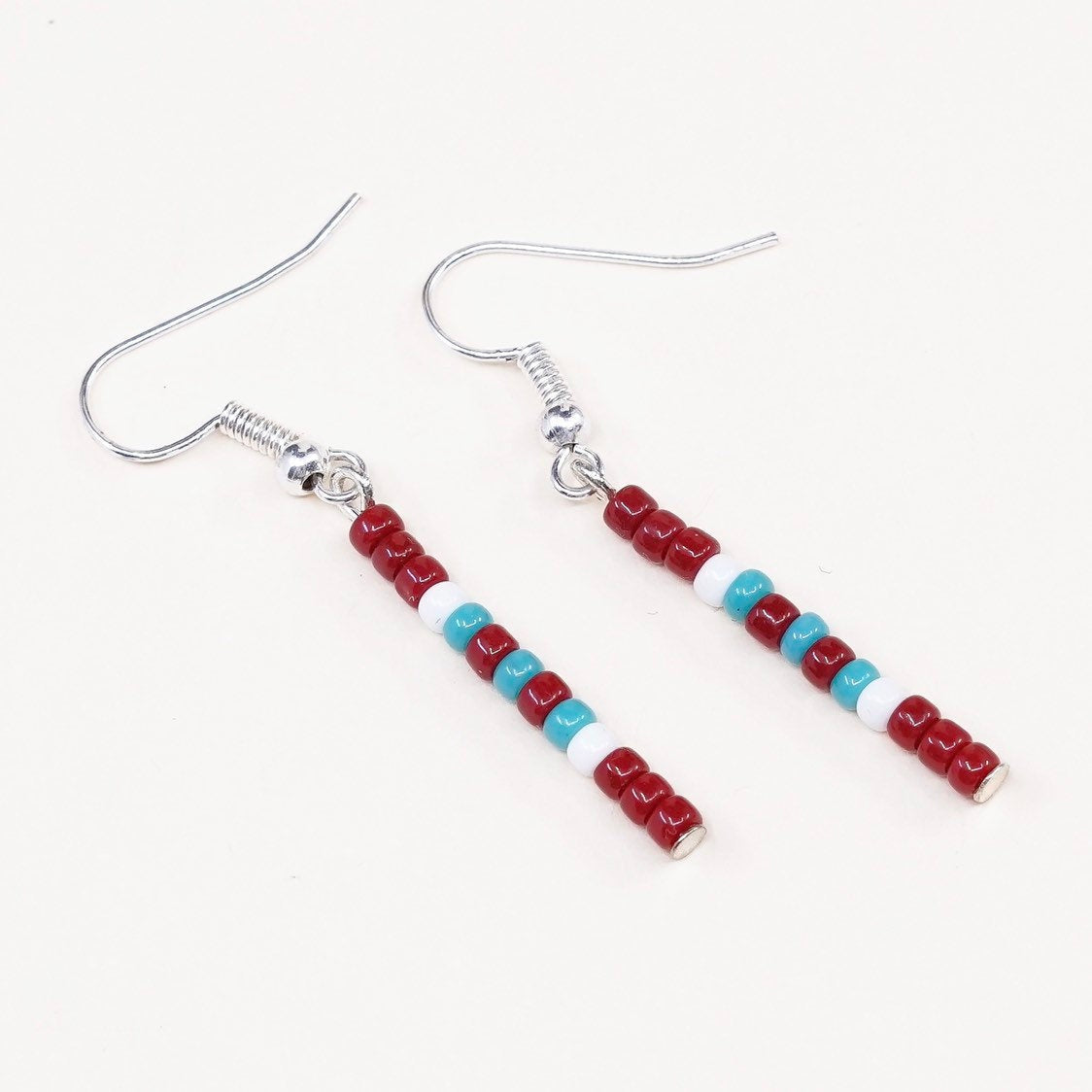 VTG southwestern sterling 925 silver earrings W/ turquoise N red coral beads