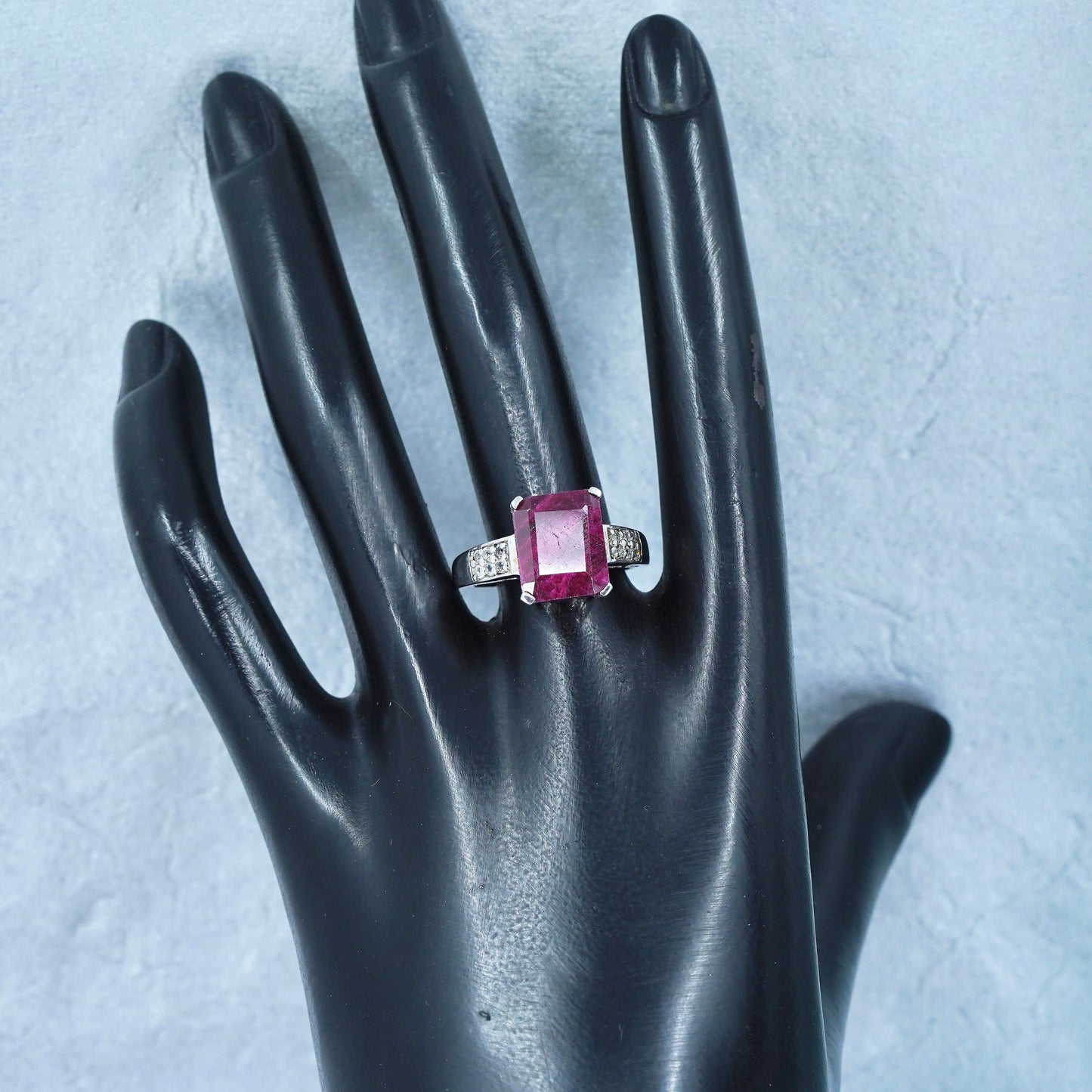 Size 9, vintage Sterling 925 silver ring with ruby and cz