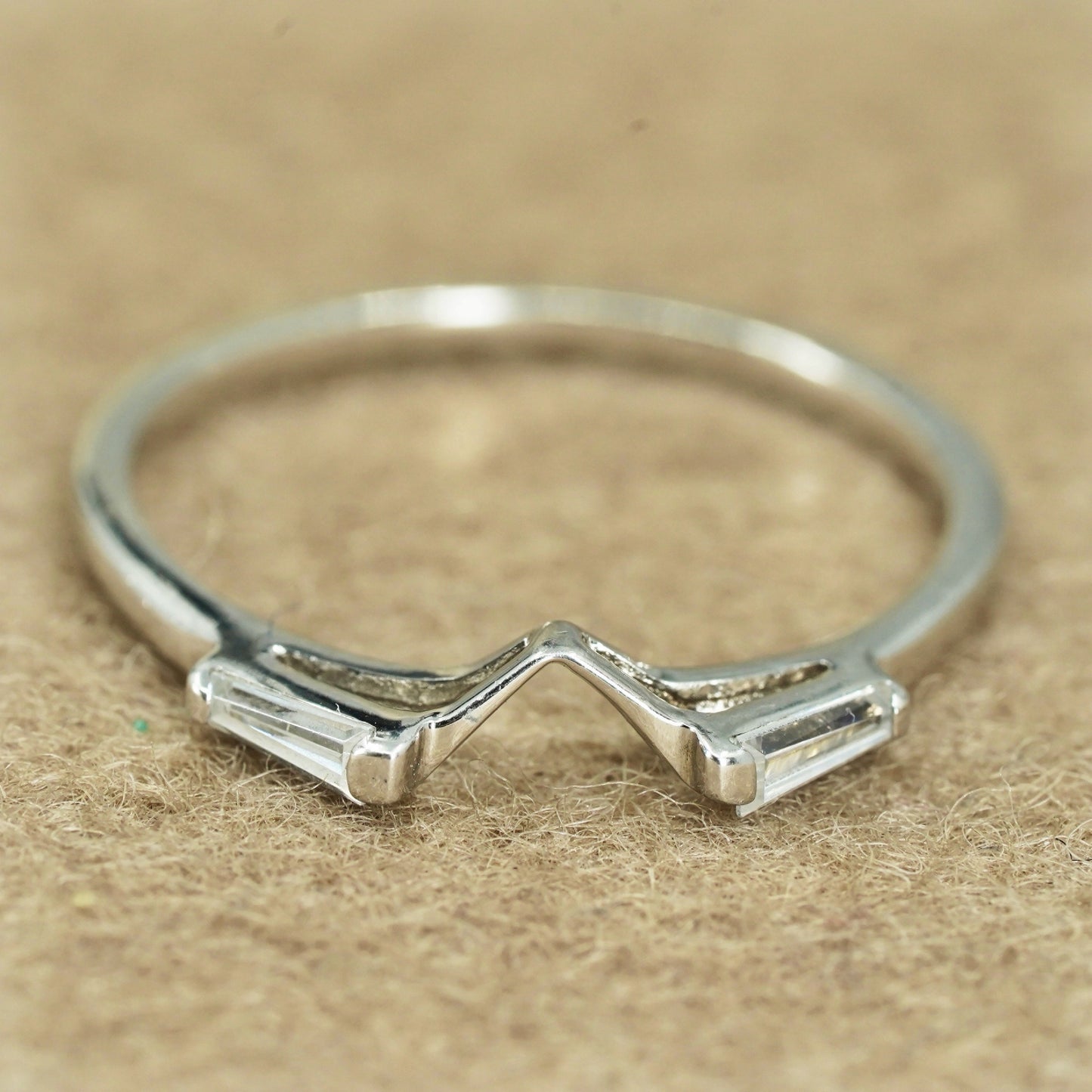 Size 10.25 vintage Sterling 925 silver engagement double ring with heart Cz