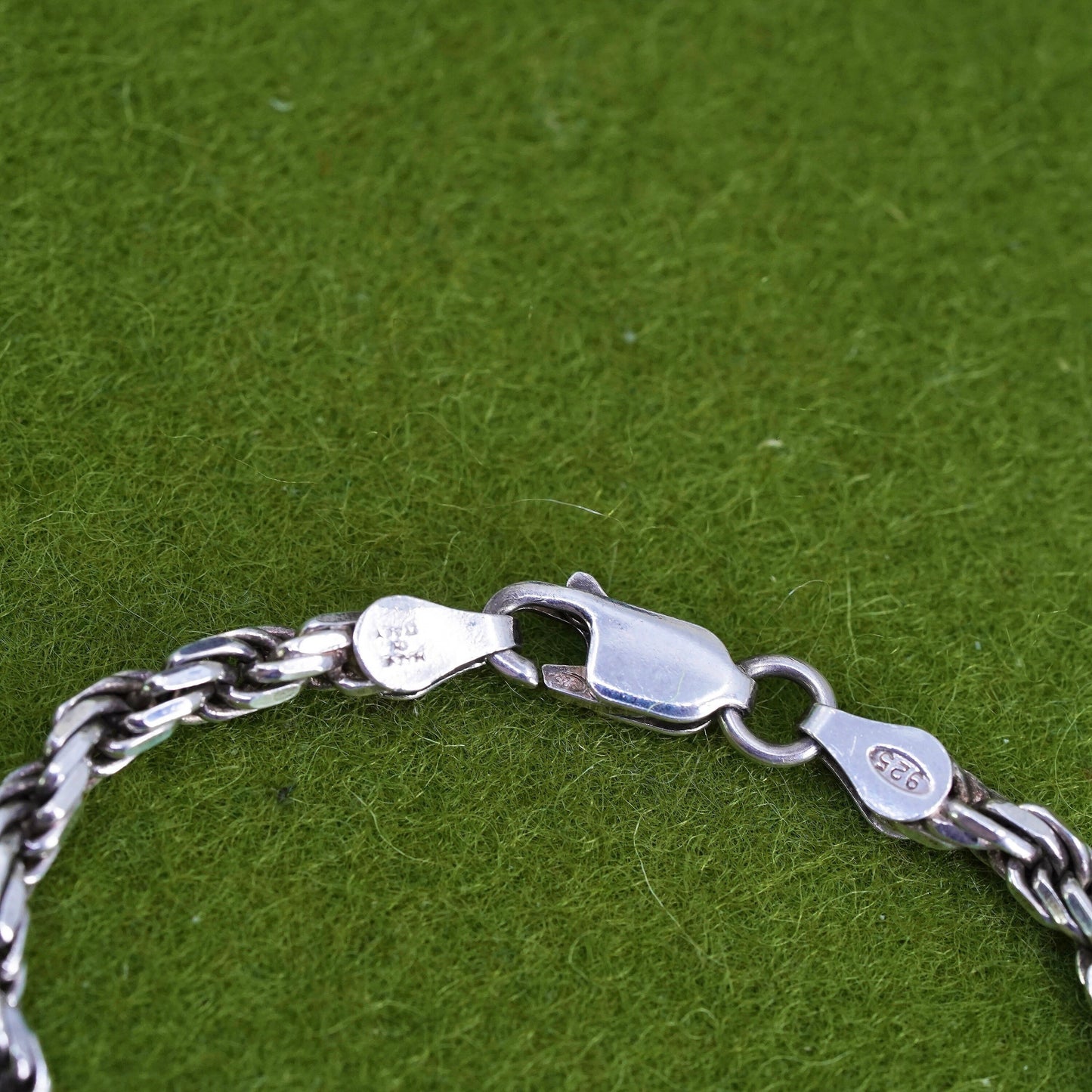 6.5", 4mm, Vintage sterling 925 silver Italy rope chain bracelet