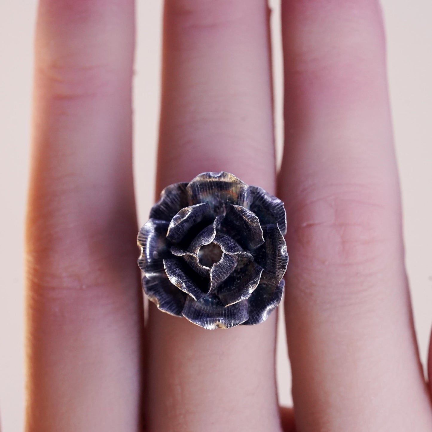 Size adjustable, vintage Mexican Sterling silver ring, 925 rose flower ring