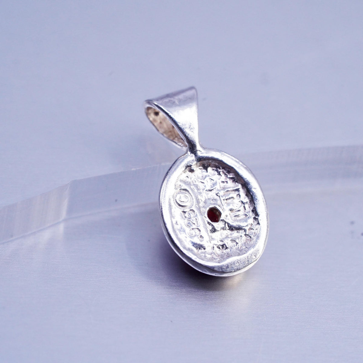 Vintage Sterling 925 Silver Handmade Oval Pendant with Carnelian