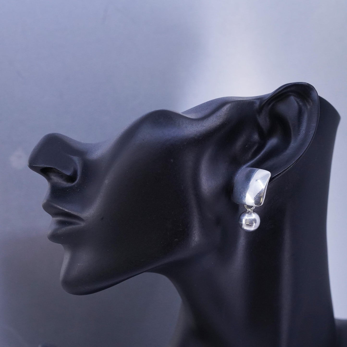 VTG Retired Silpada Sterling 925 Silver Concave Square Ball Bead Earrings P0288