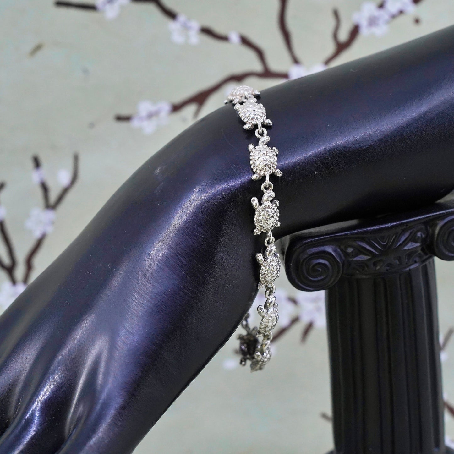 7.25”, Vintage sterling silver handmade bracelet, 925 turtle chain