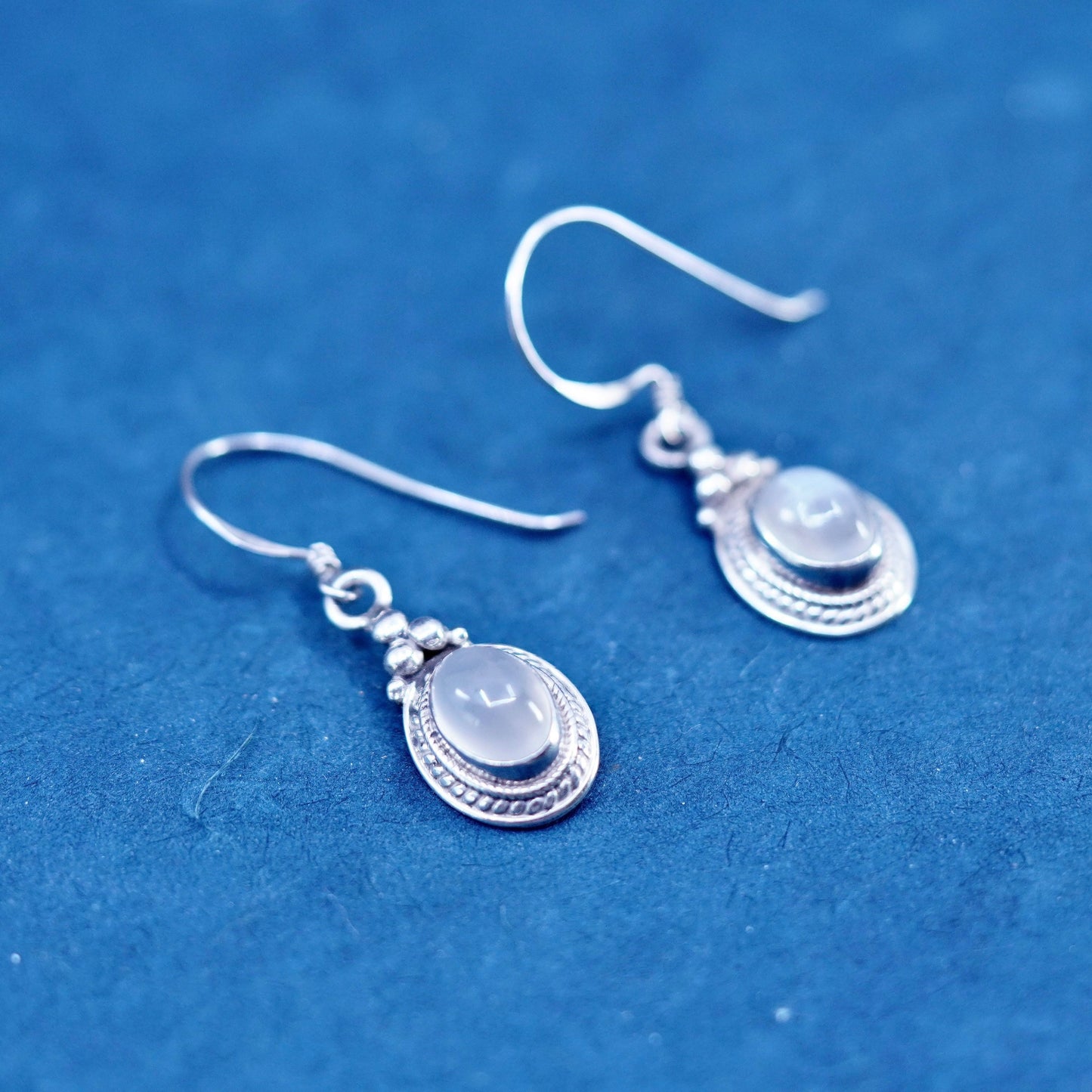 Vintage Sterling 925 silver handmade earrings with moonstone inlay