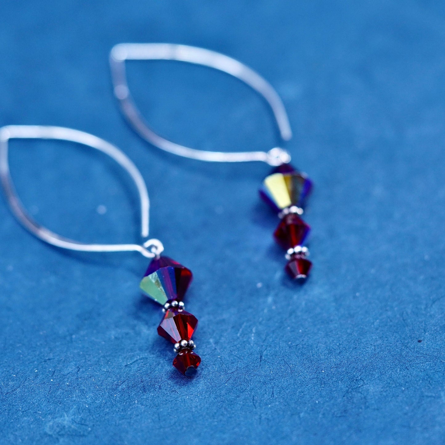 Vintage Sterling 925 silver handmade earrings with red crystal beads