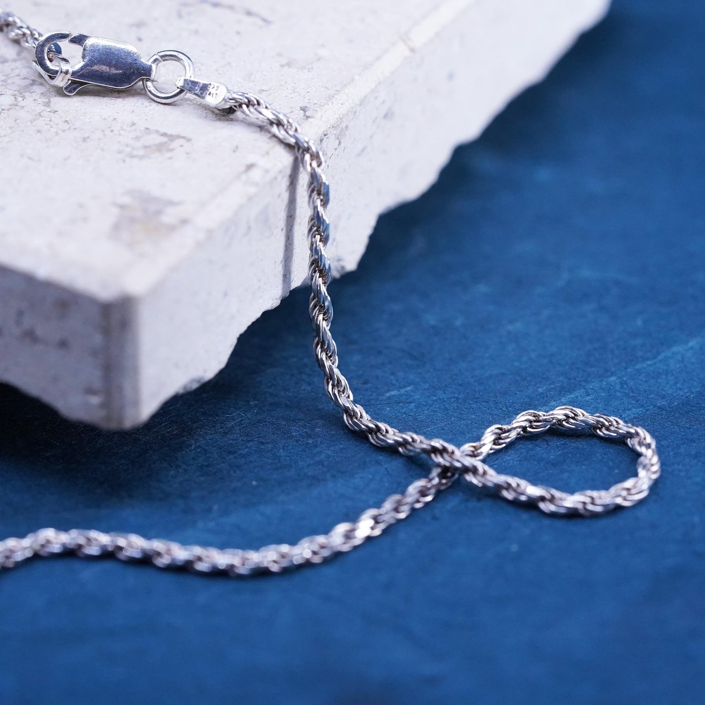 18”, 2mm, vintage Sterling silver handmade necklace, 925 rope chain