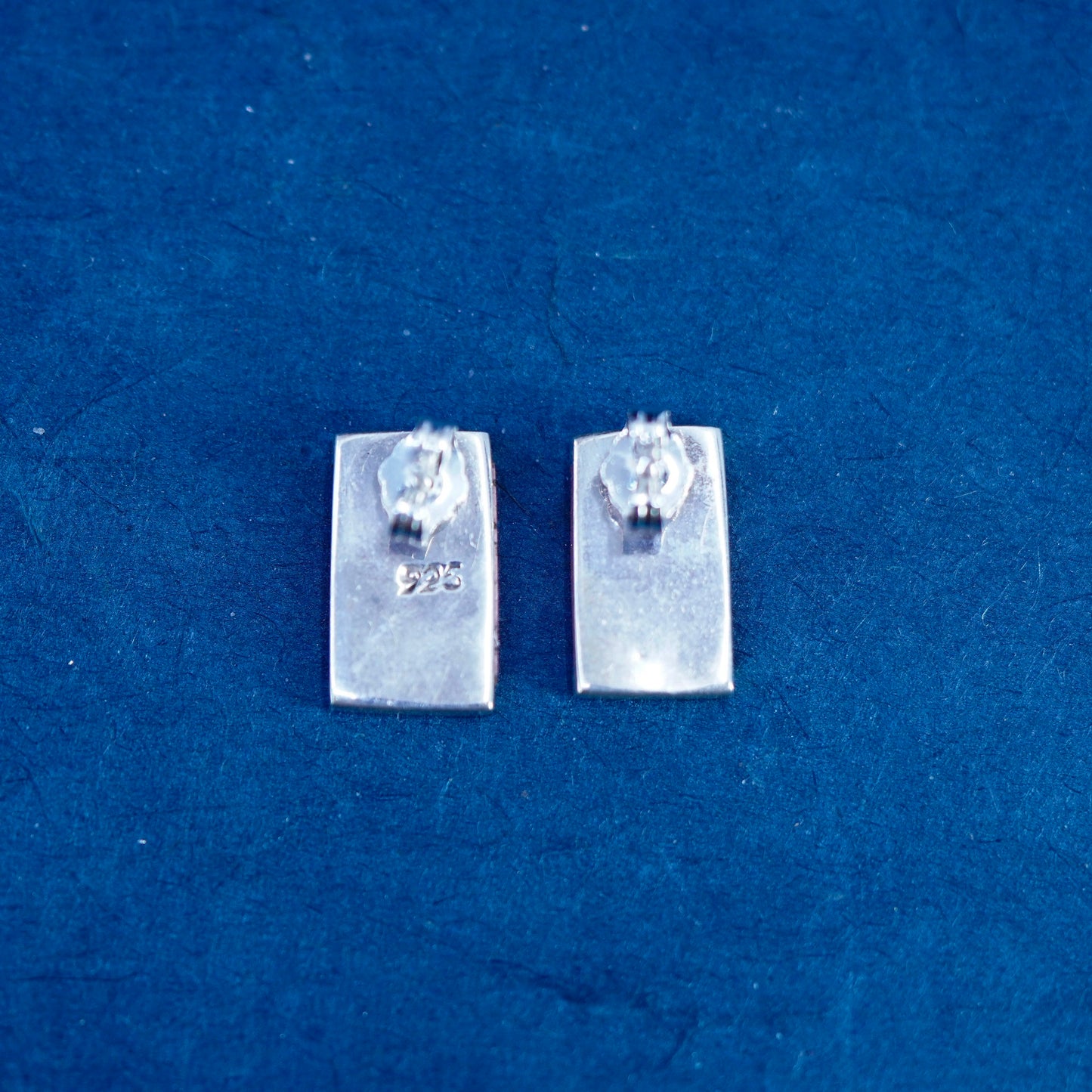 sterling silver handmade earrings, 925 rectangular studs with orange jasper