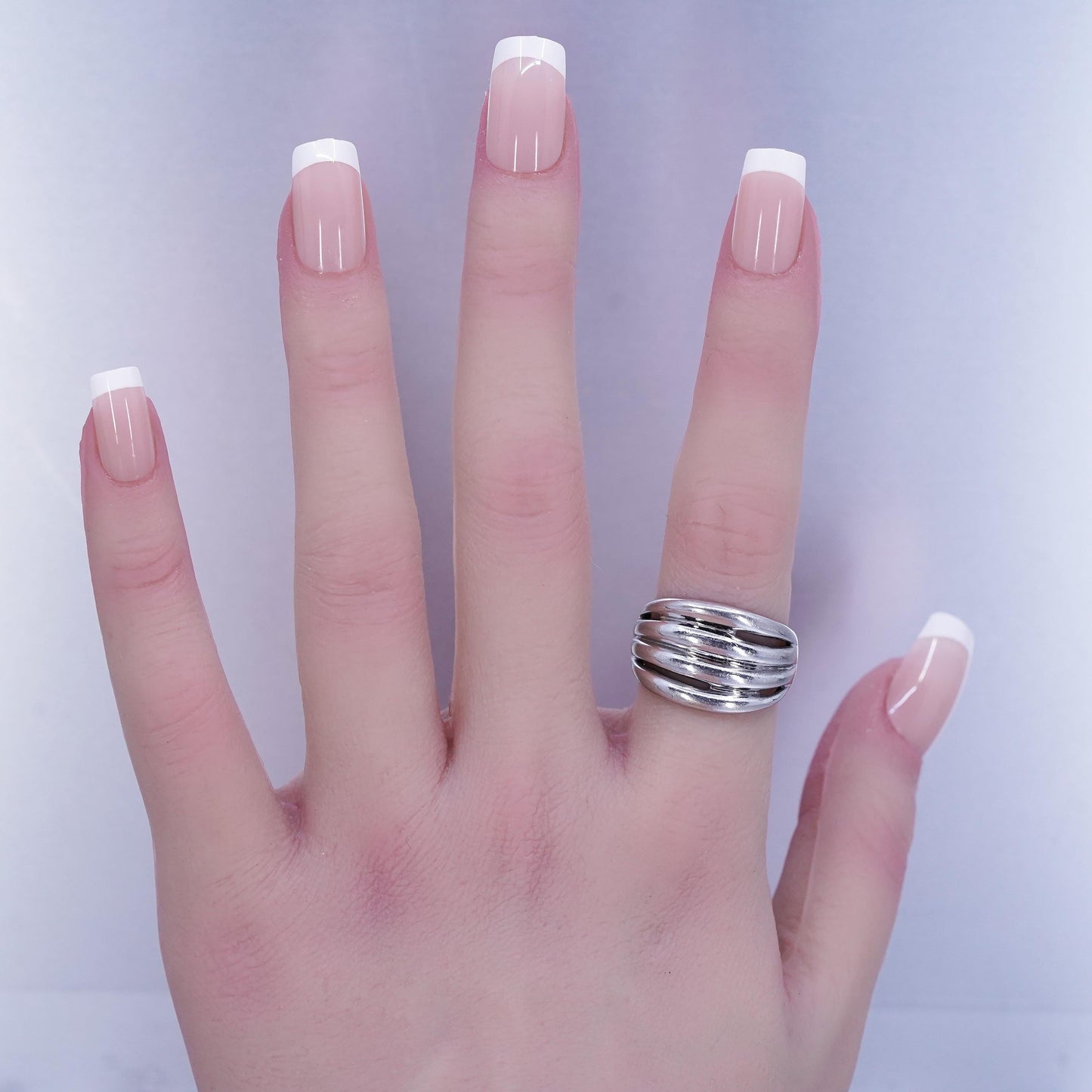 Size 6.75, vintage Sterling 925 silver handmade ring, modern ribbed band