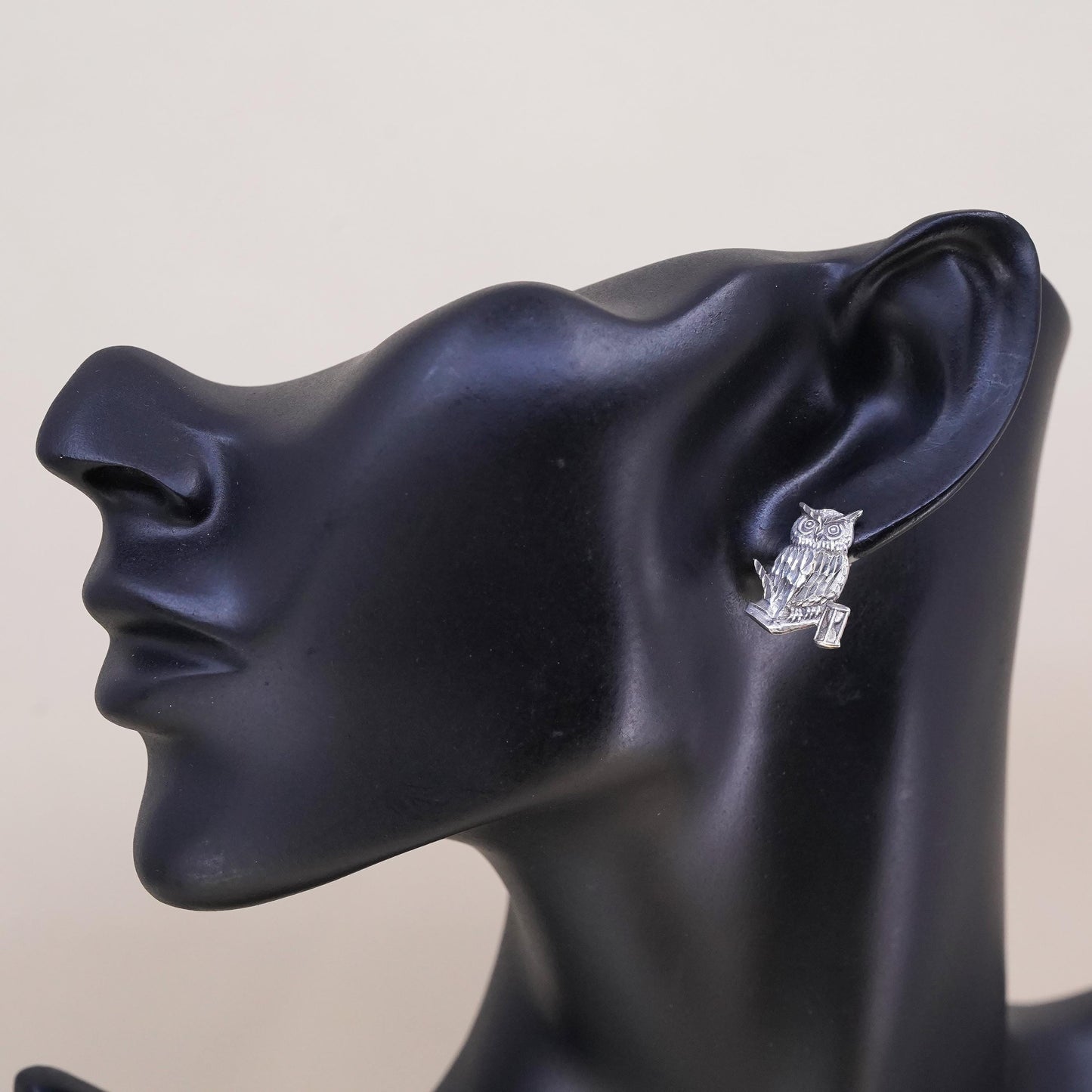 Vintage handmade single handmade earring. Sterling 925 owl stud