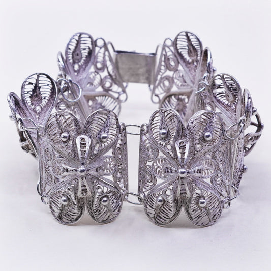 7.5”, vintage sterling silver handmade bracelet, 900 filigree square link chain