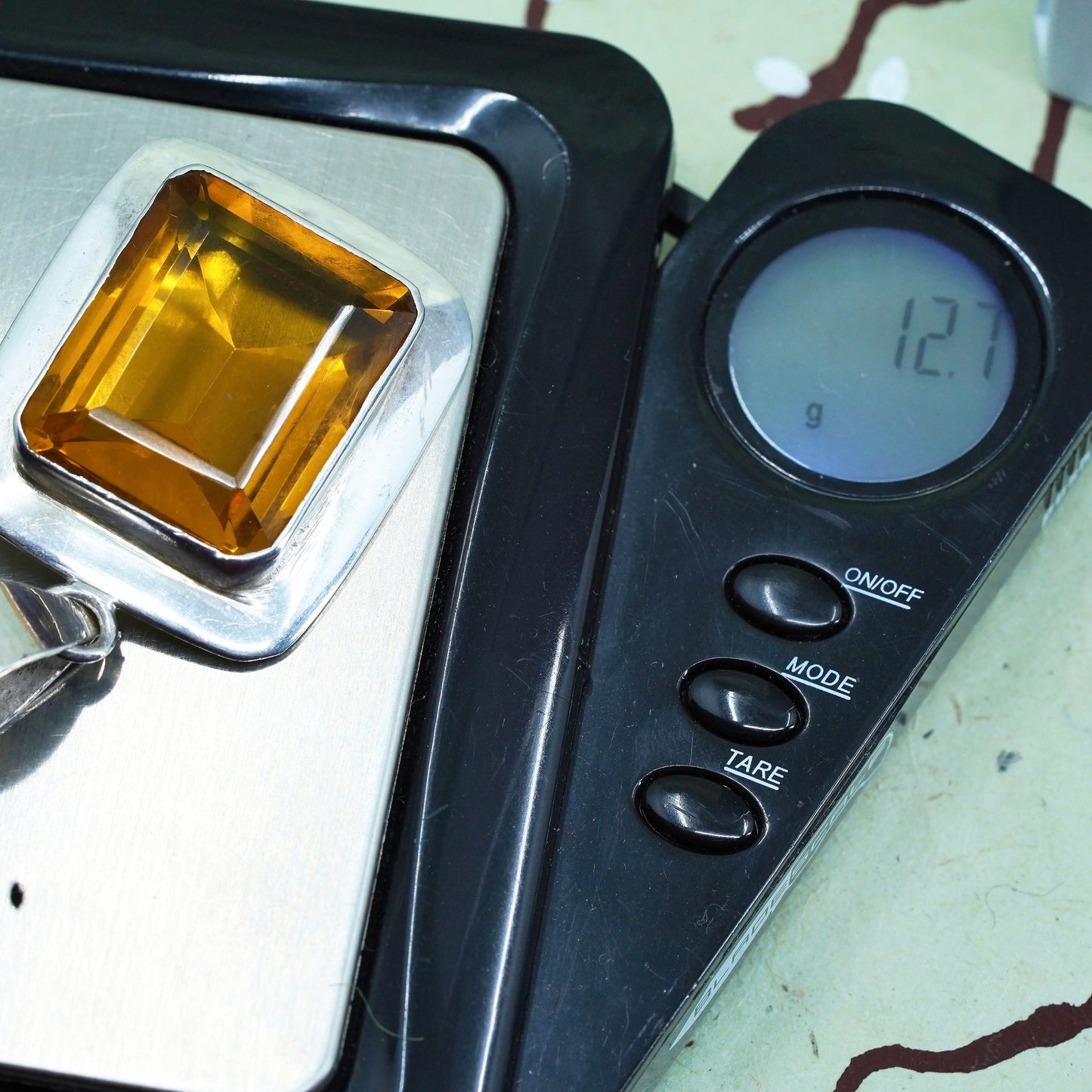 Vintage sterling 925 silver handmade pendant with square citrine