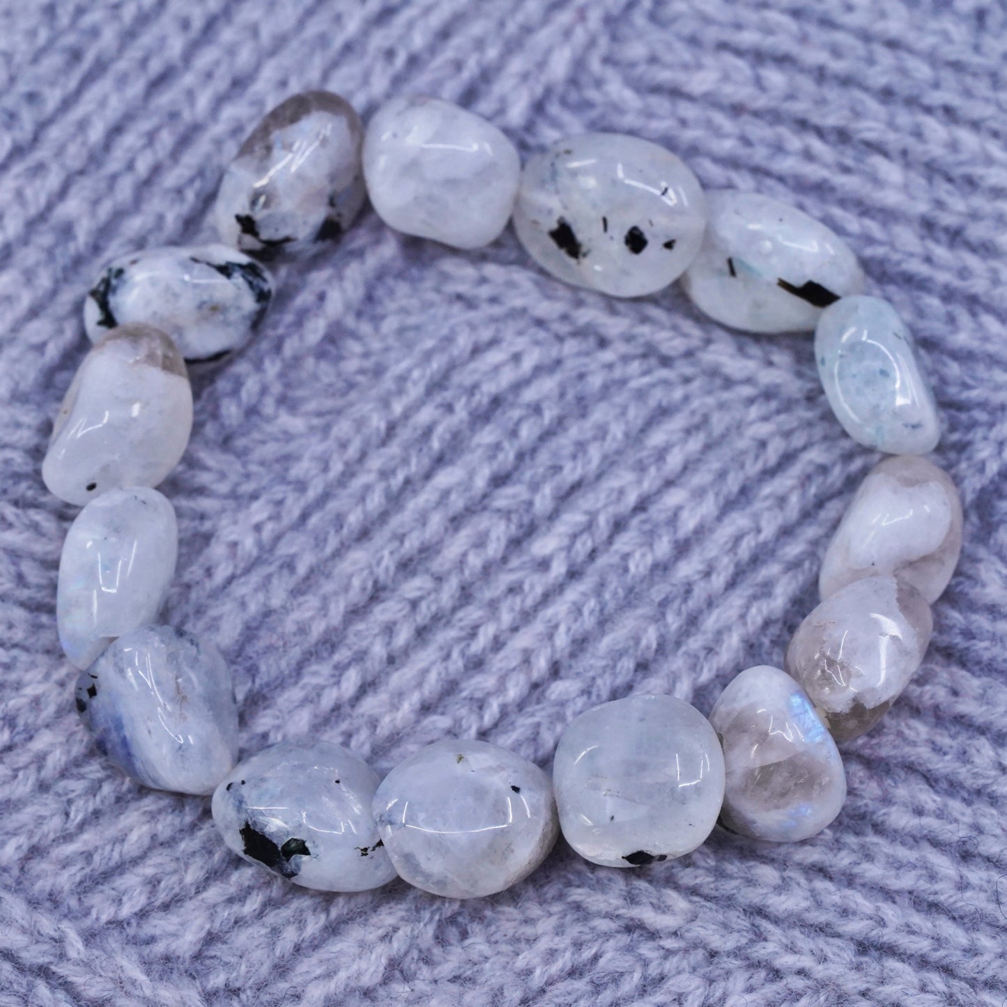 6.75", vintage moonstone nugget bracelet with elastic band