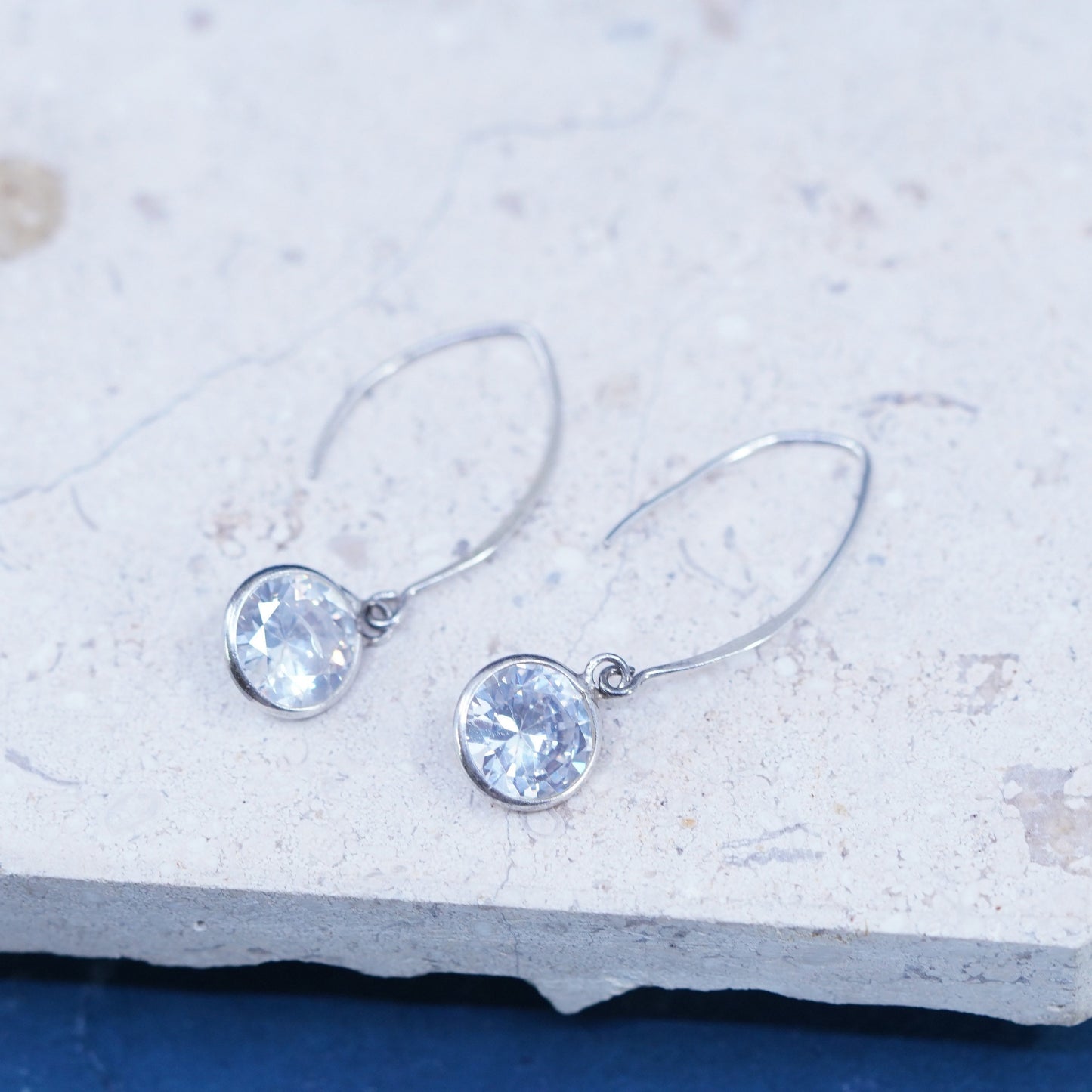 Vintage sterling silver handmade earrings, 92 drop with Cz