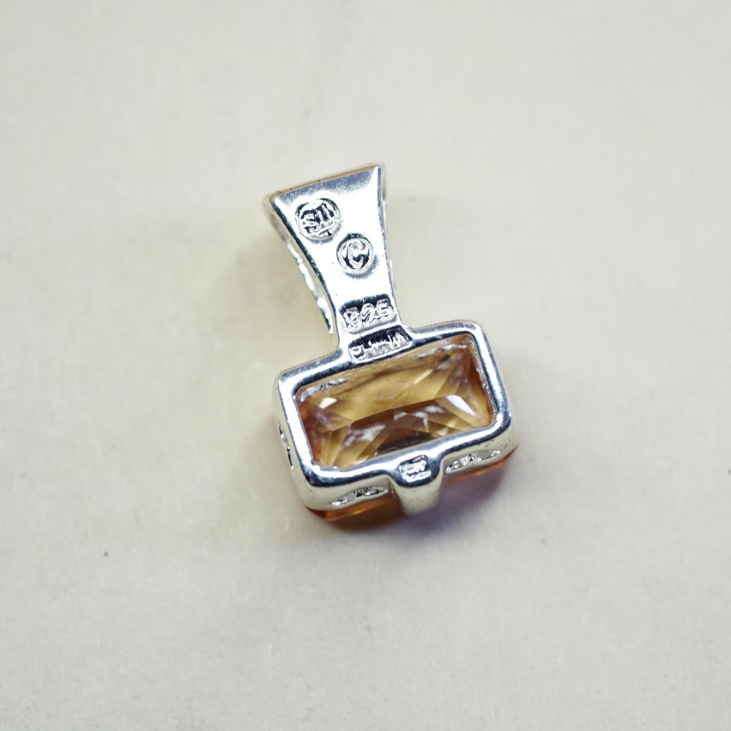Vintage sterling 925 silver pendant with citrine and cz details