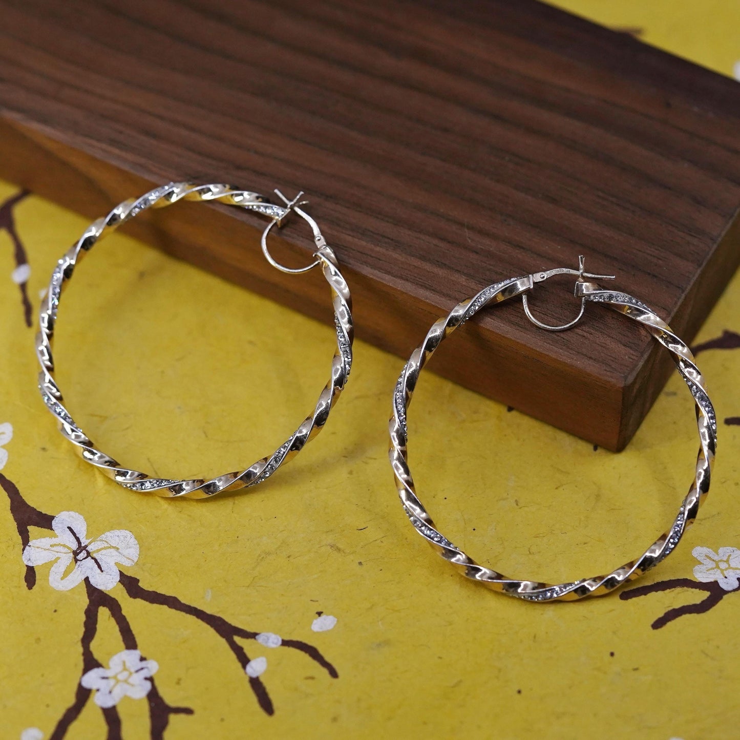 2", Italian vermeil gold over Sterling silver earrings, twisted huge 925 hoops