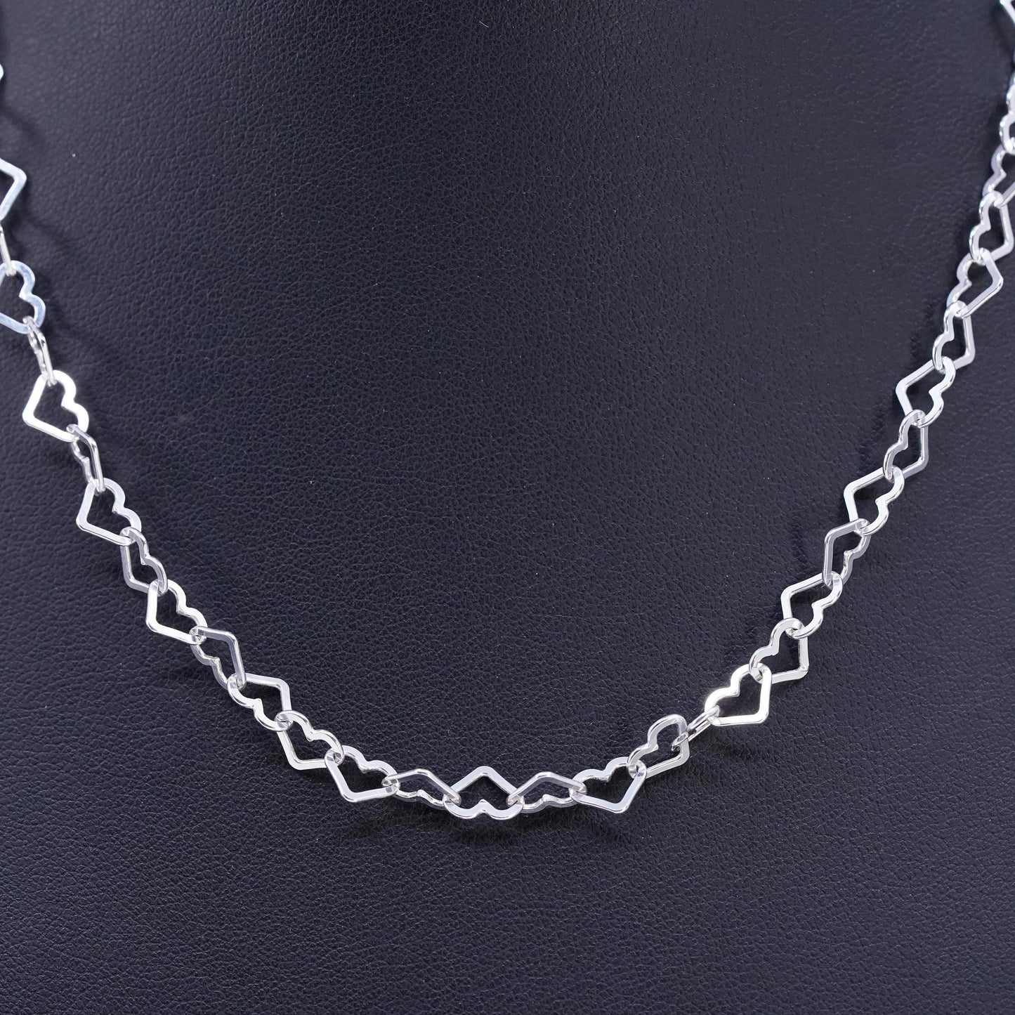 16" 6mm, vintage Milor Italian Sterling 925 silver heart chain necklace