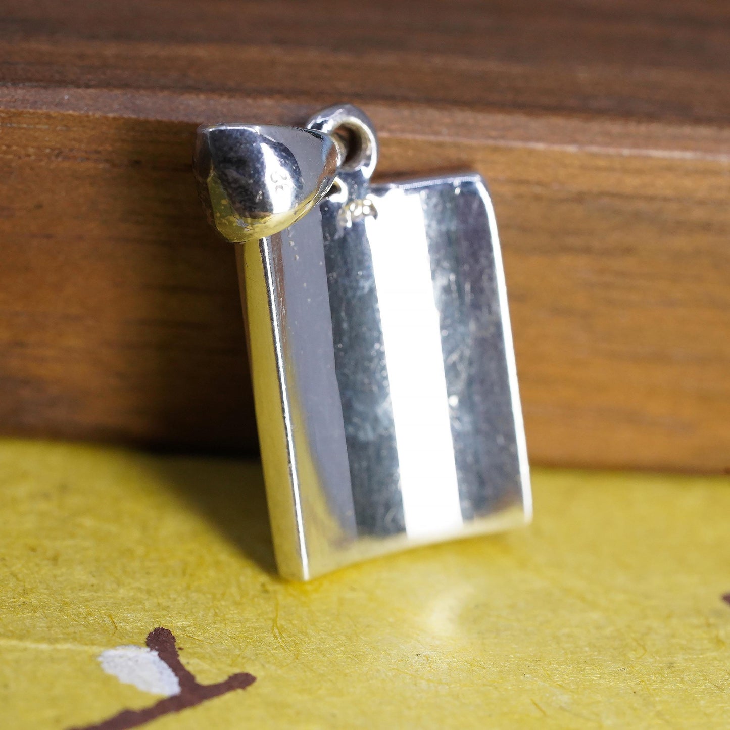 925 Sterling Silver Blue Pink Mother of Pearl Pendant Modernist Rectangle Charm