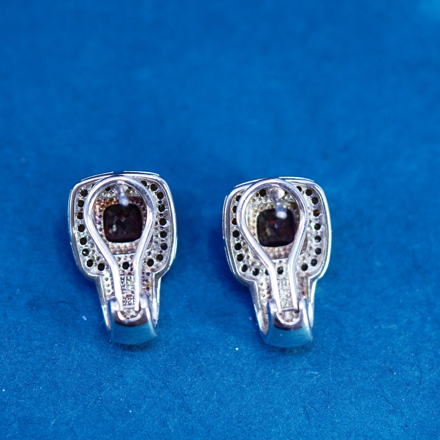 vintage Sterling silver ruby earrings, 925 huggie studs