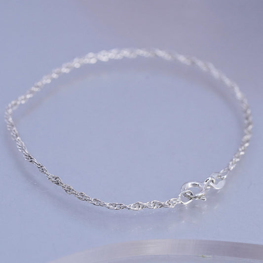 7.25" 2mm, vintage Sterling 925 silver bracelet, Singapore rope chain