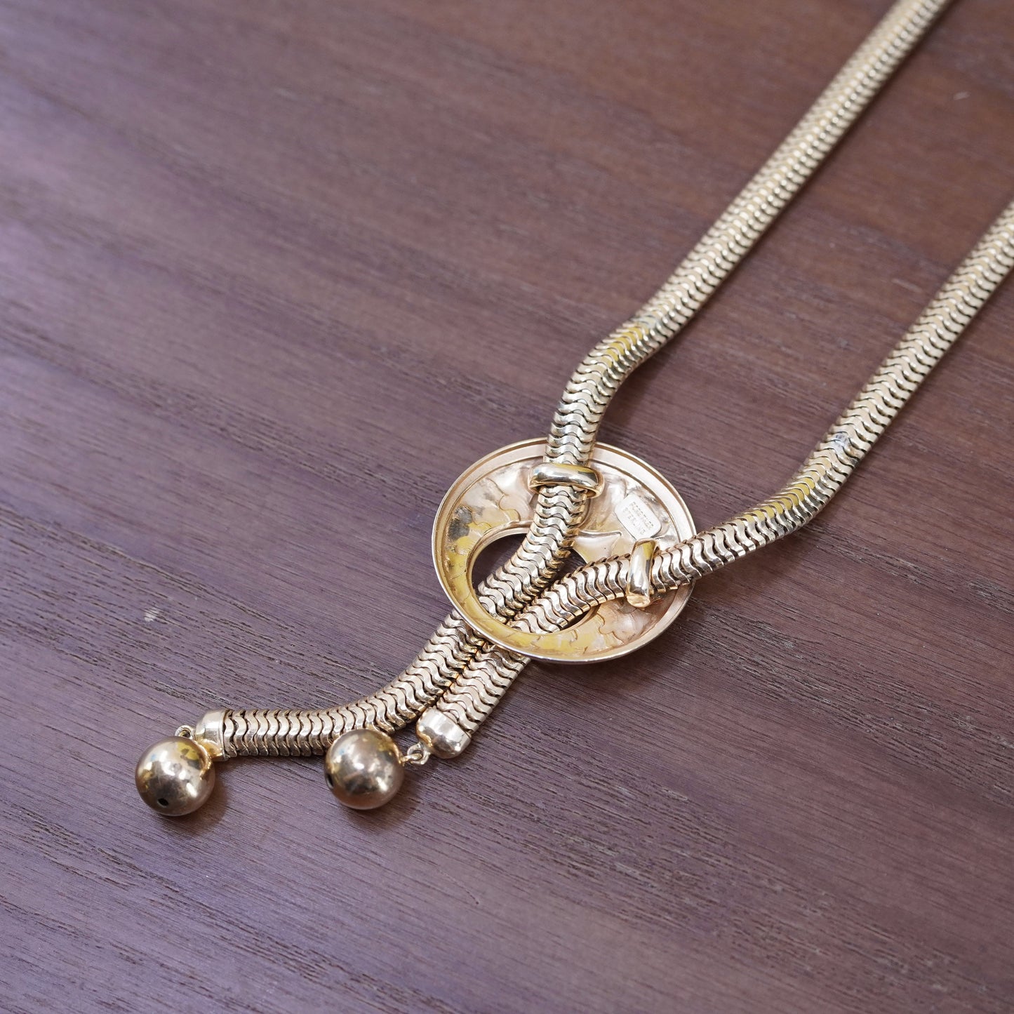 18” vermeil gold over 925 Forstner Sterling silver Snake Chain Necklace circle