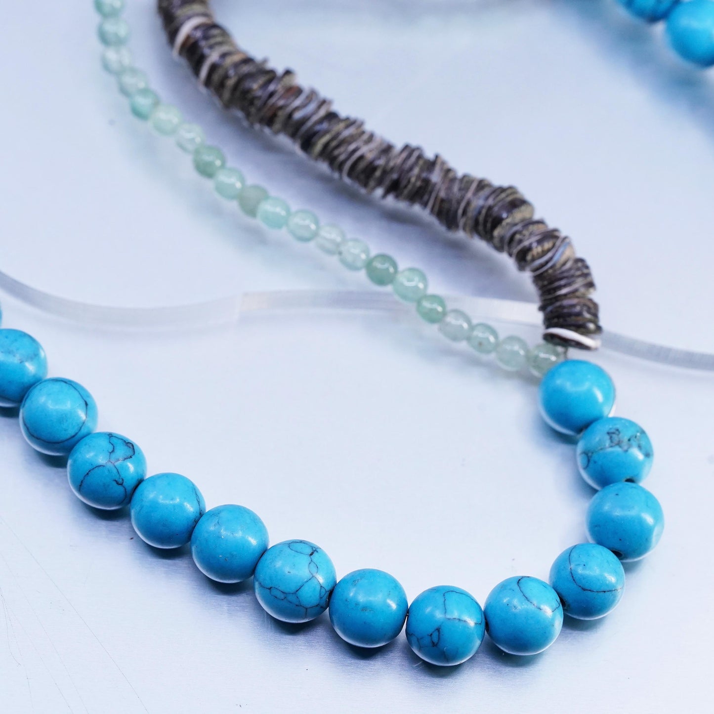 26", vintage Native American handmade heidhi necklace with turquoise beads and shell