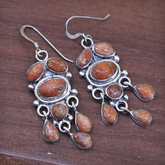 Native American signed SUN RAYS Sterling 925 silver handmade earrings w/ coral