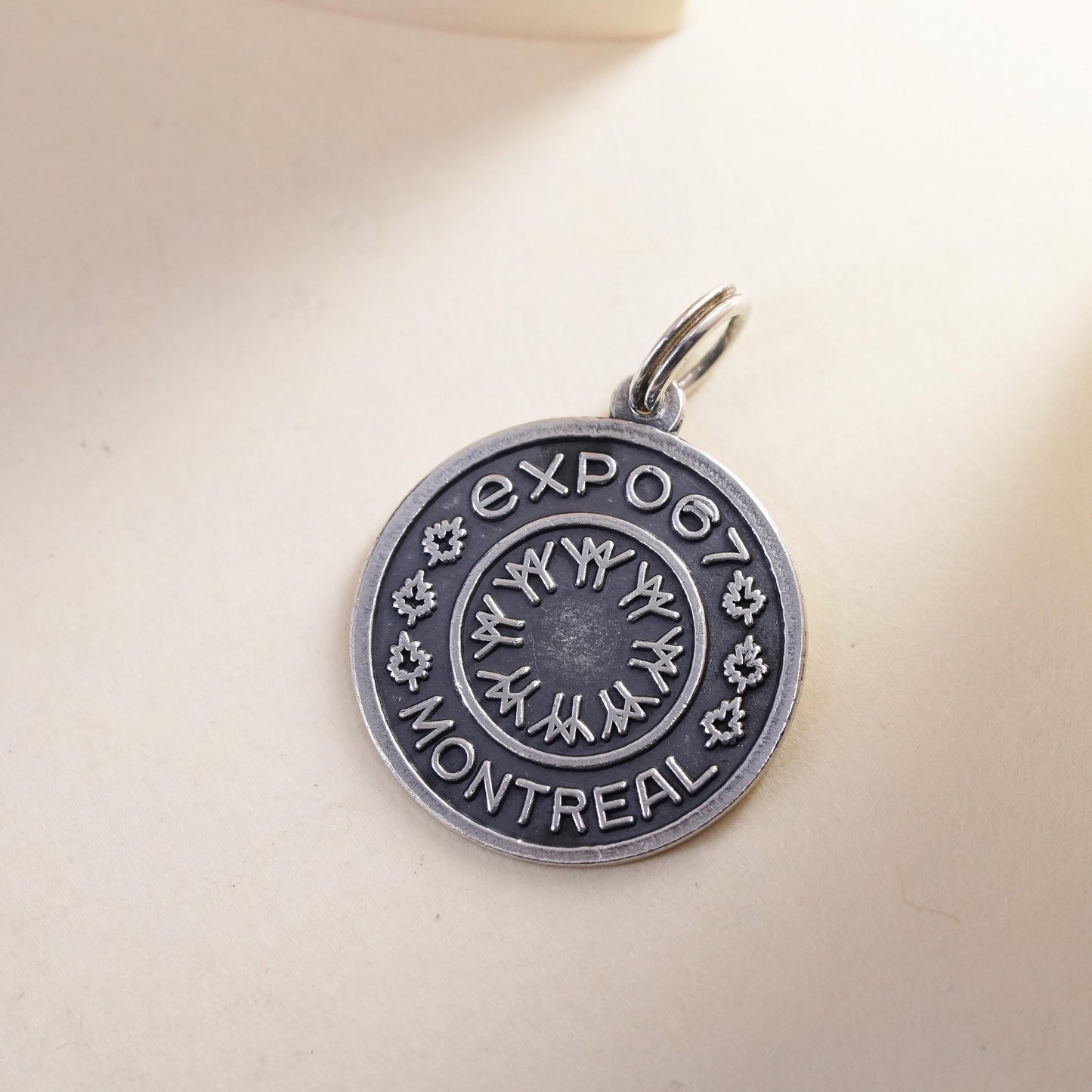 Vintage sterling handmade world traveler pendant, 925 Montreal tag