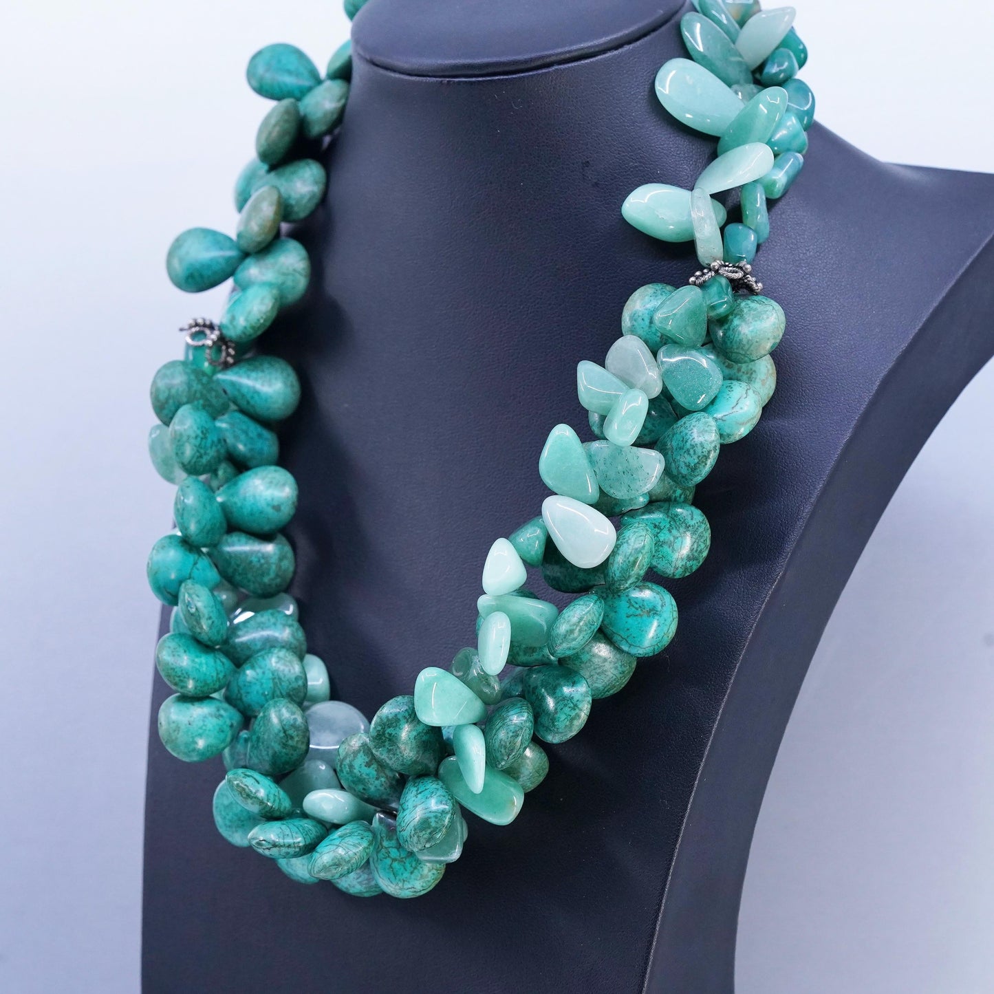18+2", Vintage beads necklace, sterling silver 925 closure turquoise amazonite