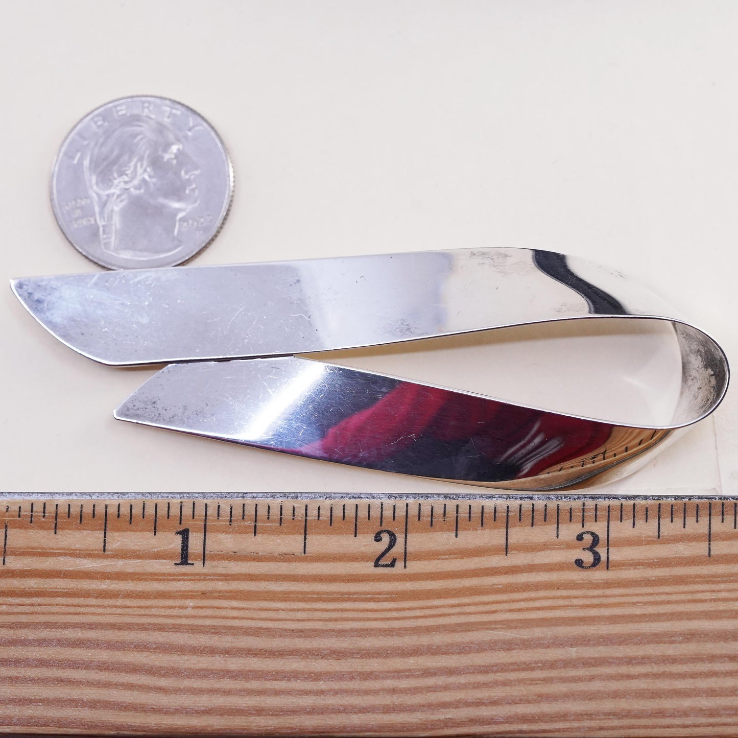 3.5”, VTG Sterling silver huge brooch, 925 long breast cancer cure ribbon tie