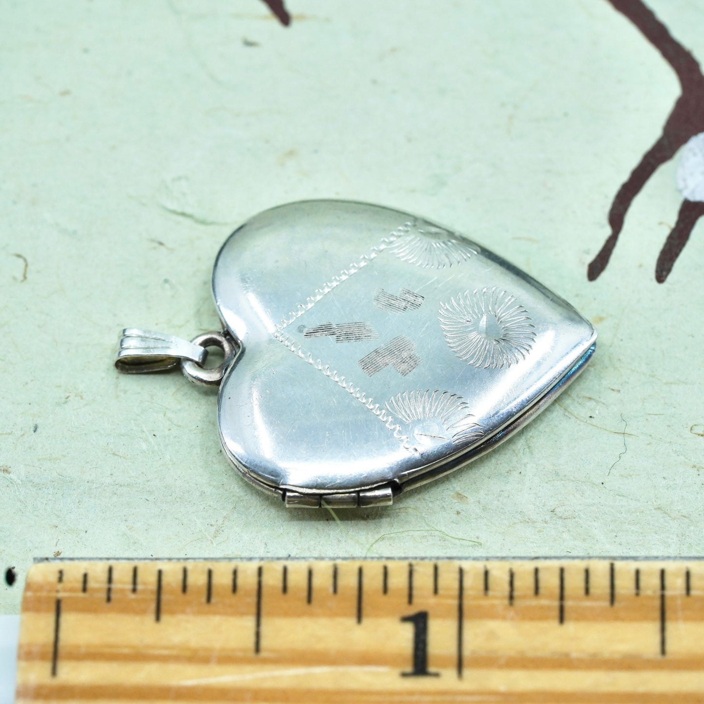 Vintage sterling silver photo locket charm pendant, textured 925 heart