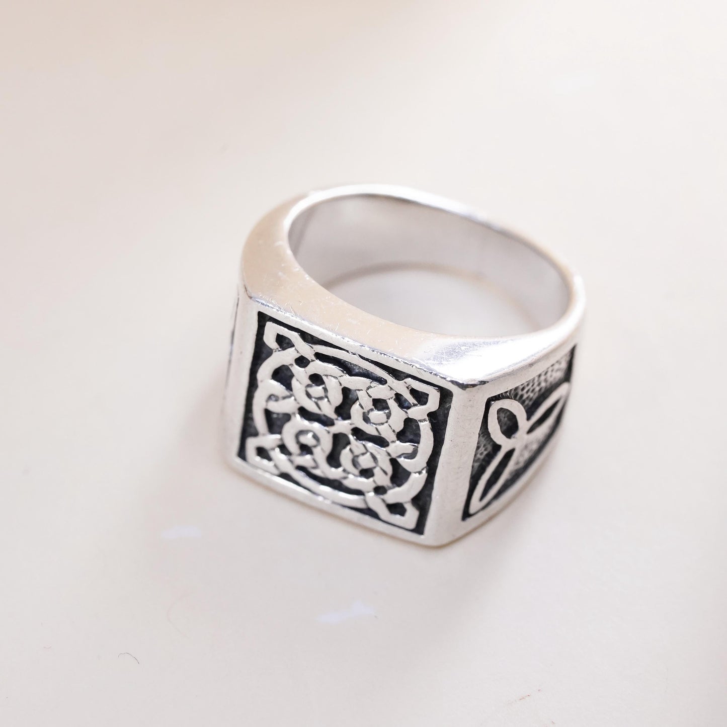 Size 6.5, VTG sterling silver handmade wired ring, 925 irish entwined knot band