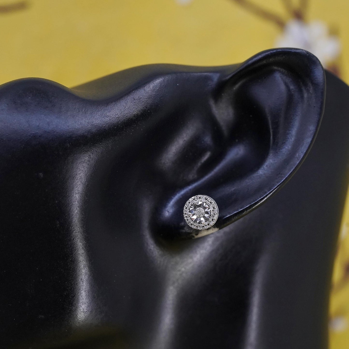 Vintage Sterling 925 silver cluster diamonds studs earrings