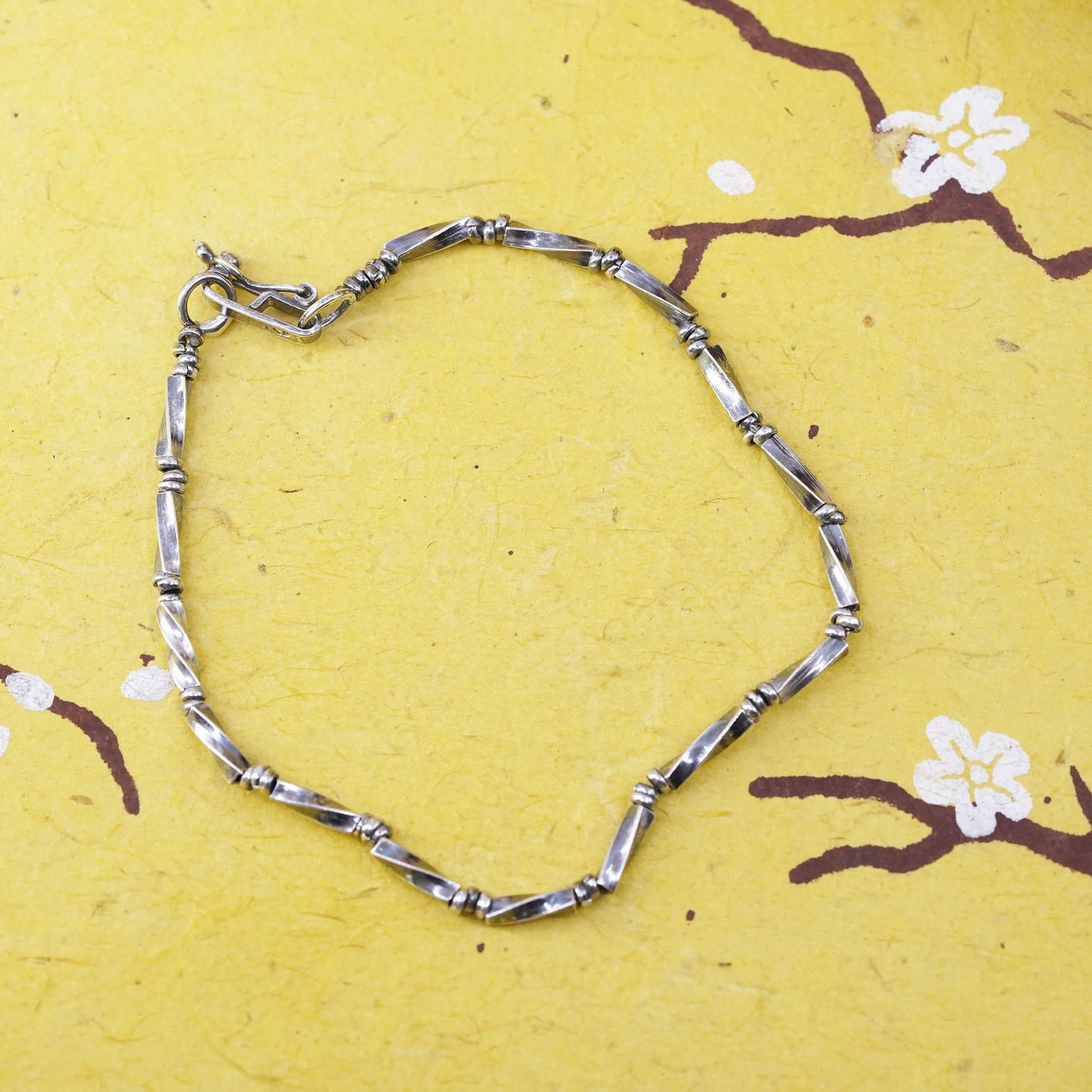 7", vintage Sterling silver handmade charm bracelet, 950 twisted tube chain