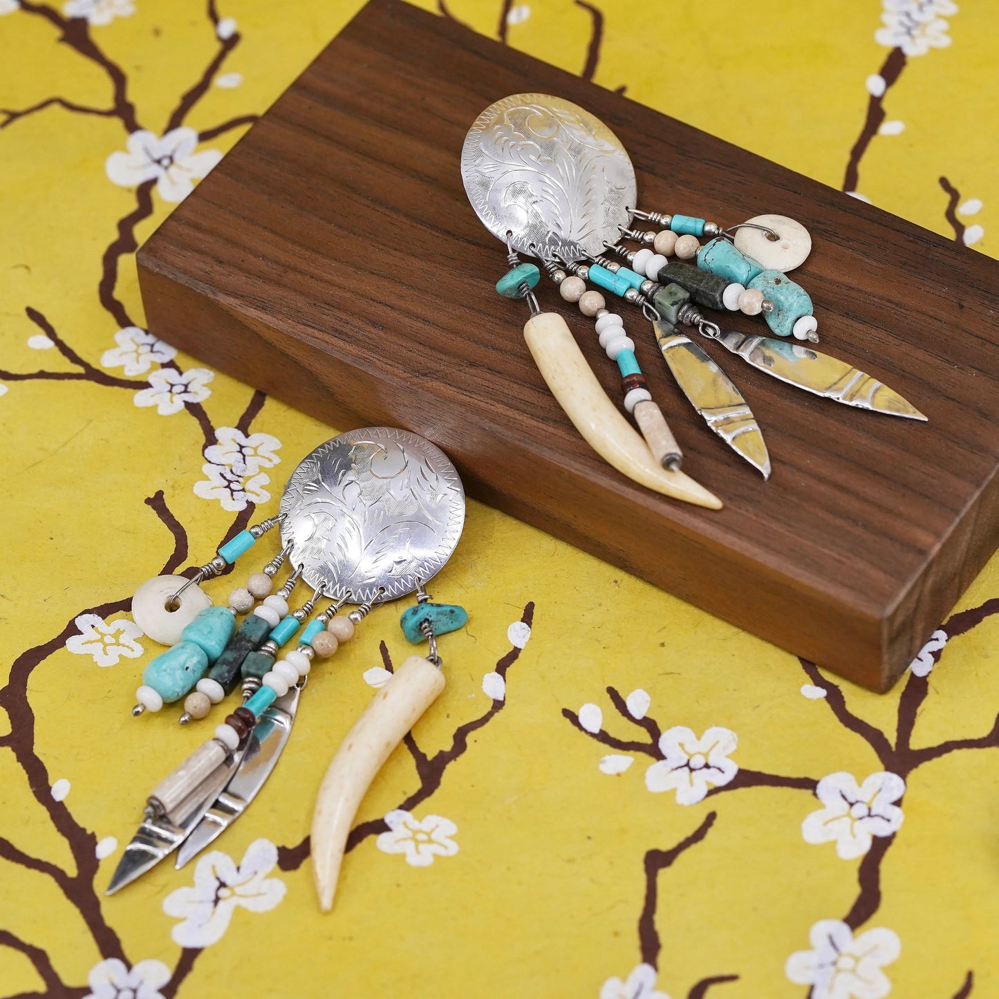 Native American Sterling silver handmade earrings, 925 studs turquoise beads