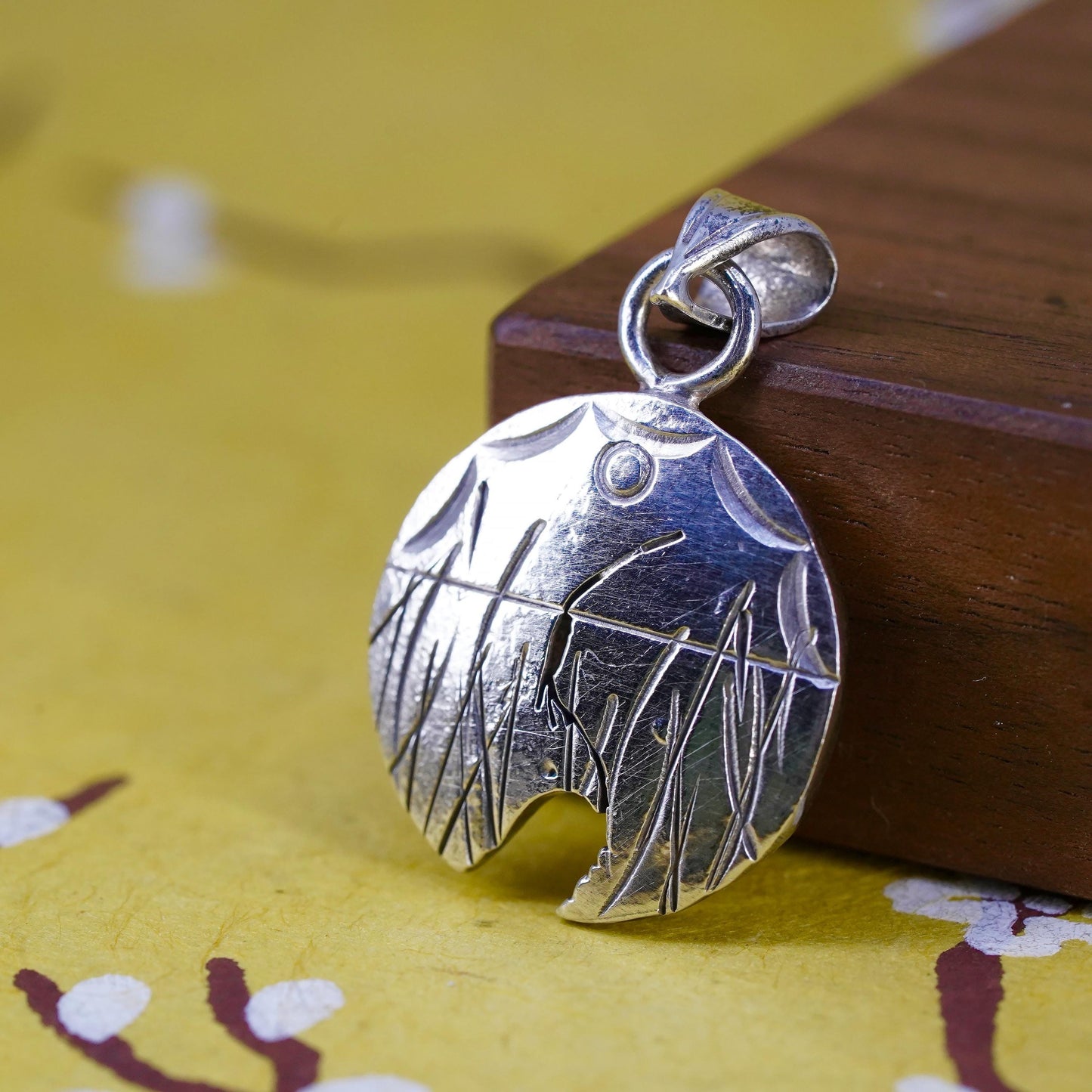 Native American Navajo Jerry Roan JR Sterling Silver pendant, 925 landscape