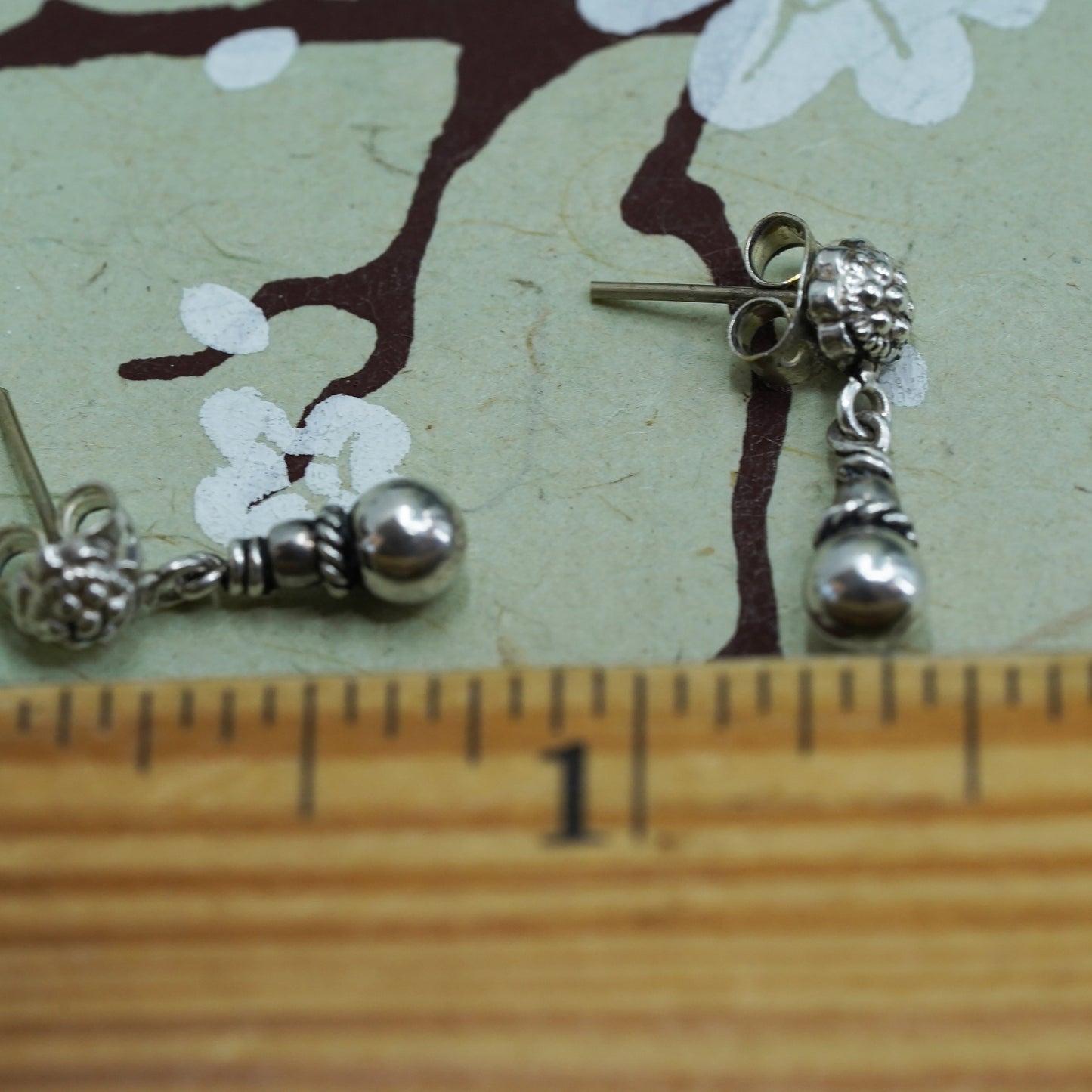 Vintage sterling silver handmade earrings, 925 beads dangles