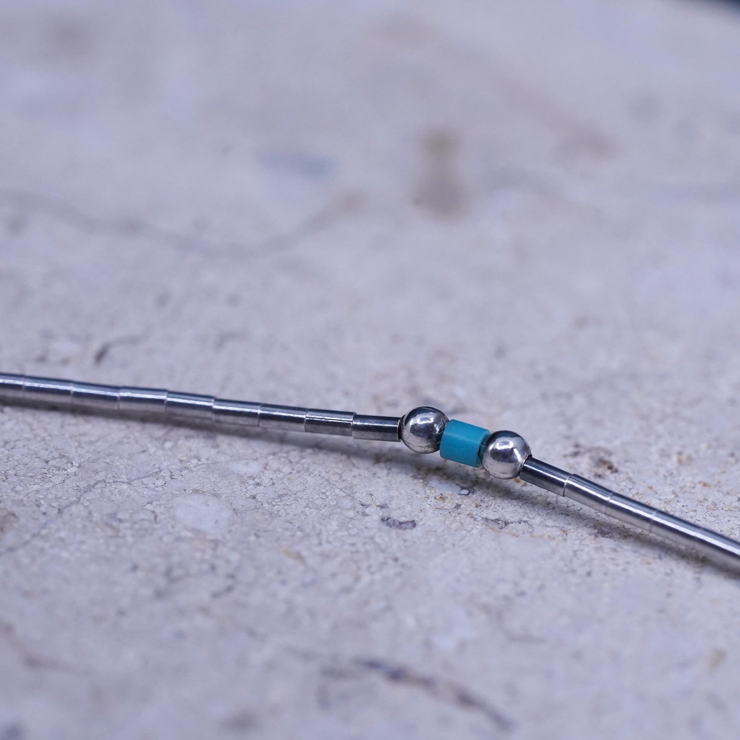 16”, Native American Navajo Sterling 925 liquid silver chain necklace turquoise