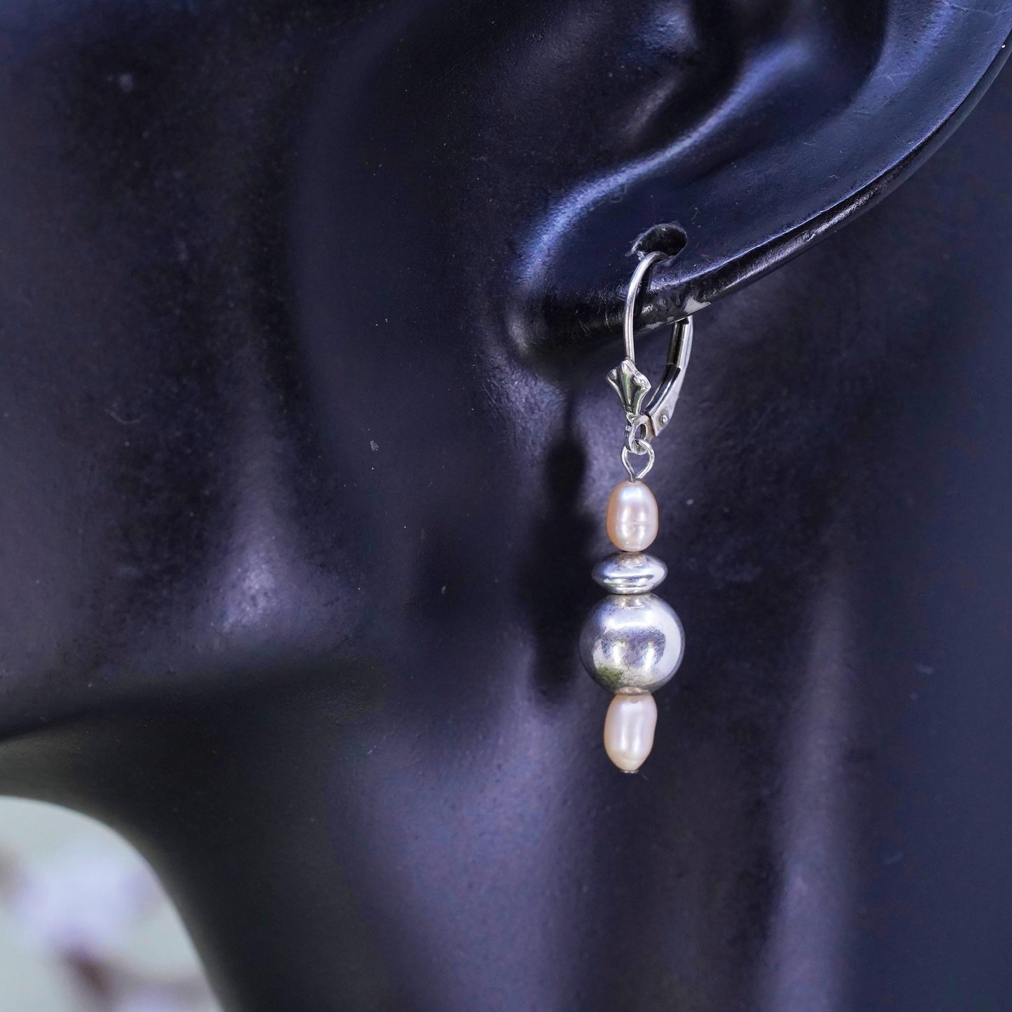 Vintage Sterling silver handmade earrings, 925 hooks with pearl drops and beads