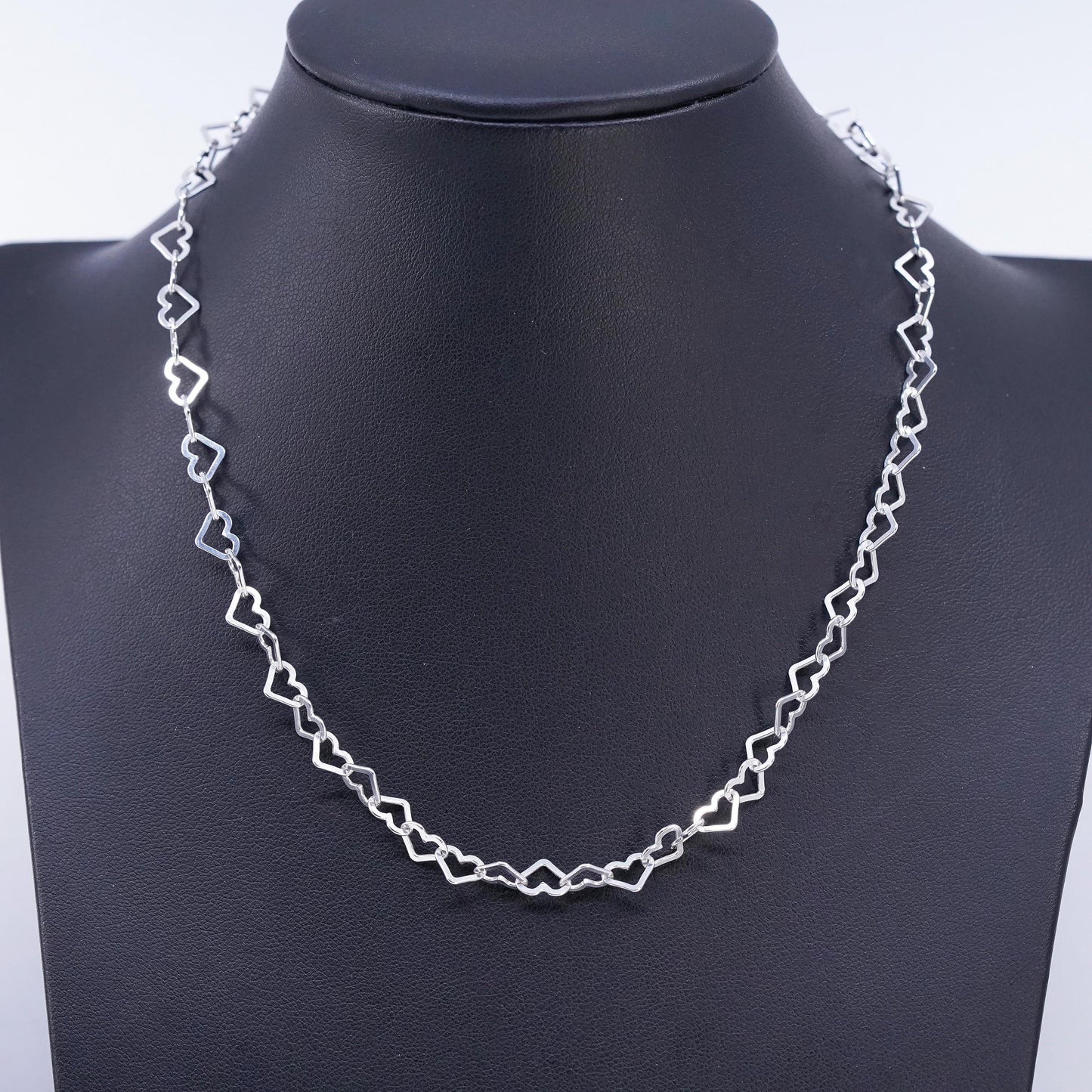 16" 6mm, vintage Milor Italian Sterling 925 silver heart chain necklace