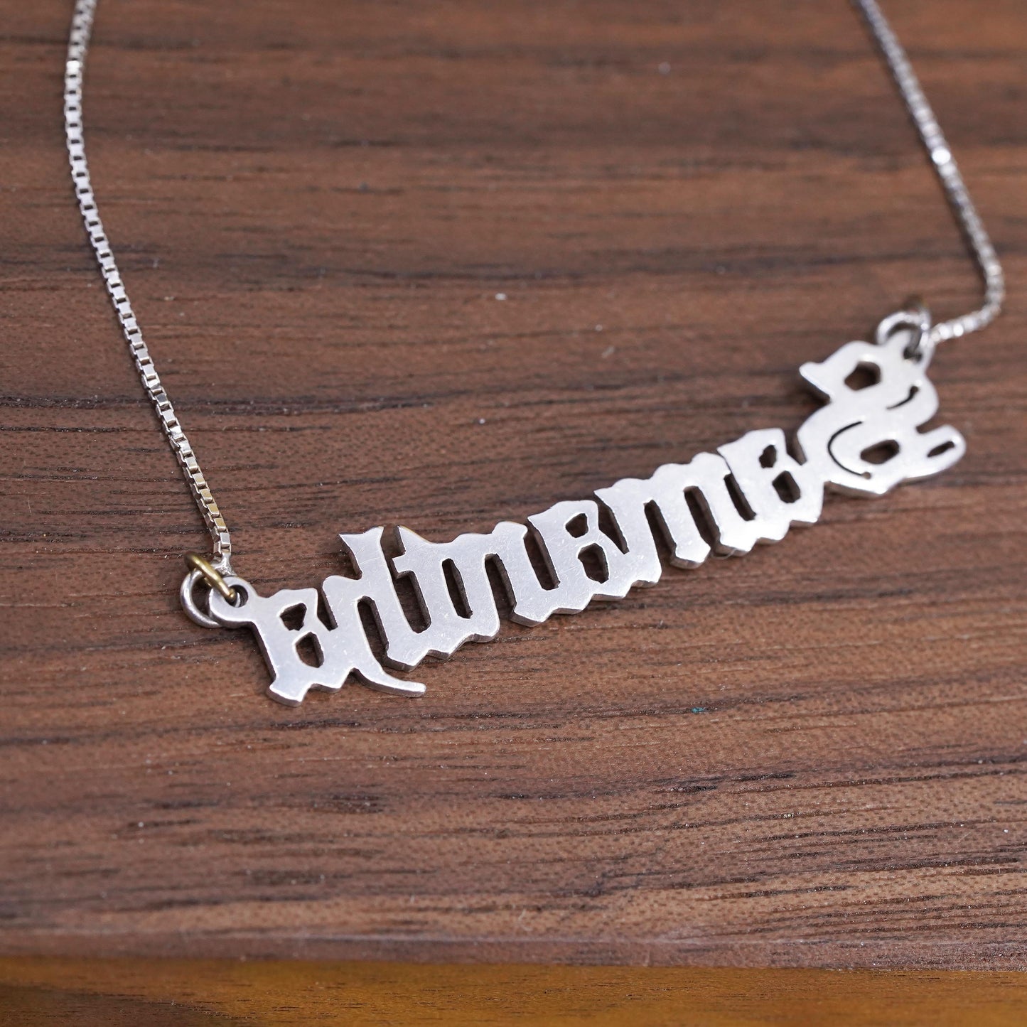 16+1" 1mm, vintage Sterling silver necklace, 925 box chain with name “Samantha”