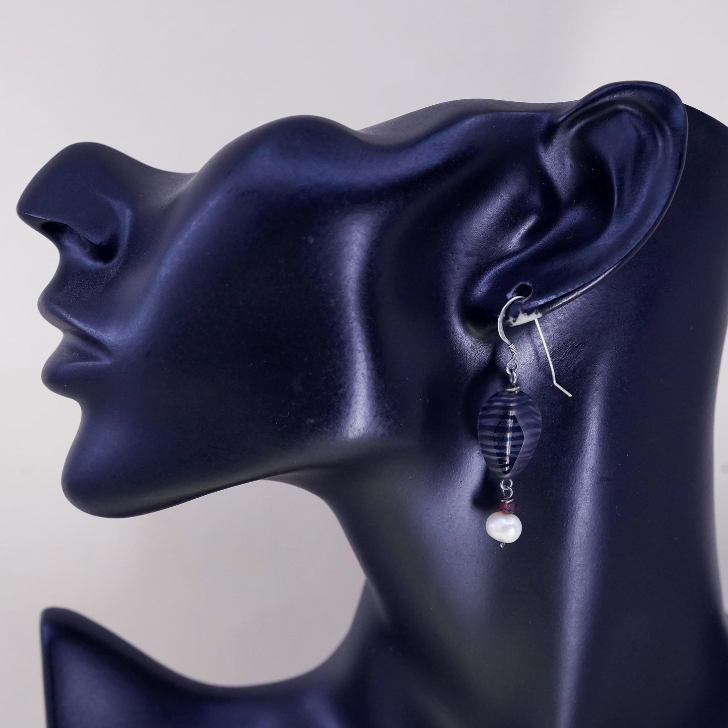 Vintage Sterling 925 silver handmade earrings with glass beads pearl dangles