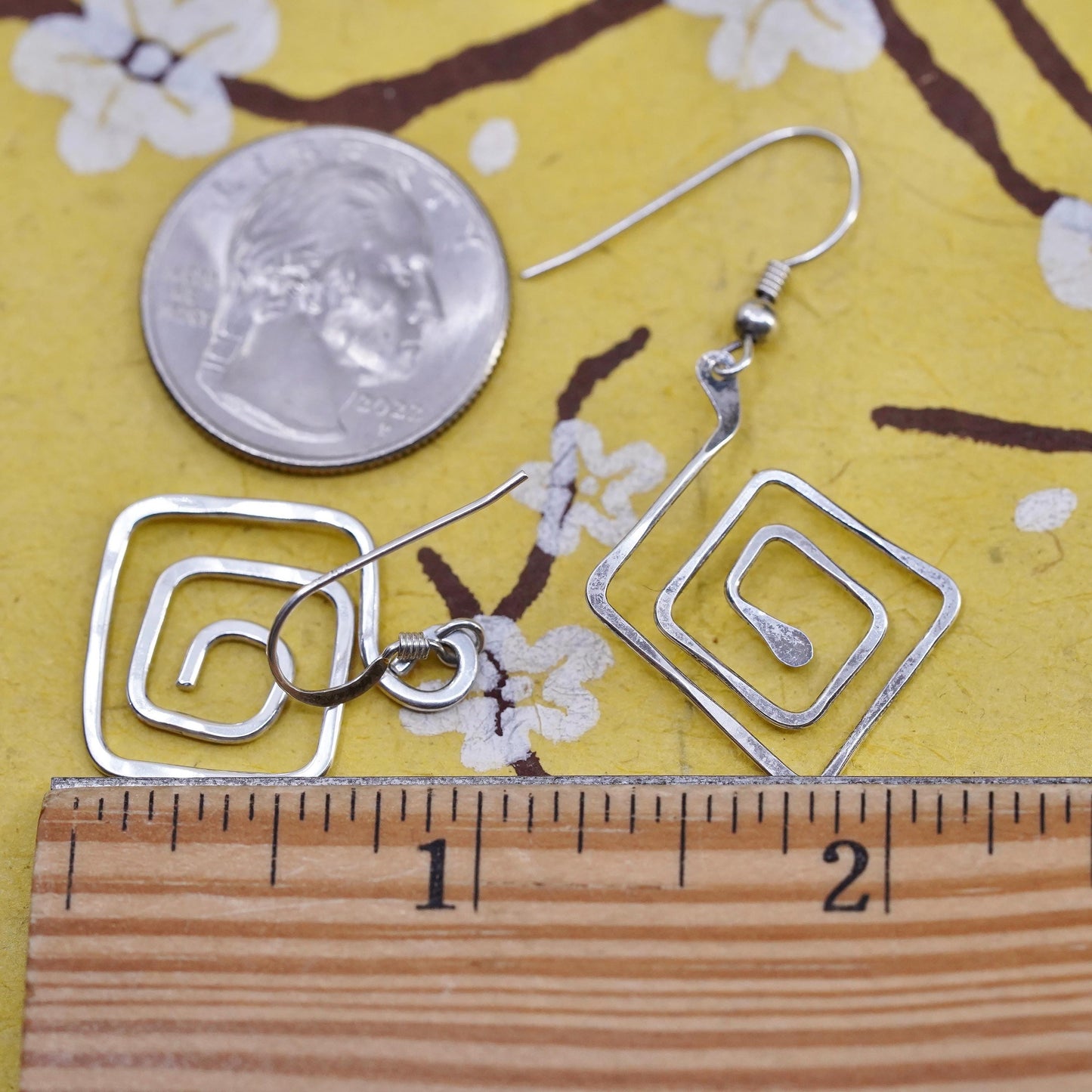 Vintage Sterling silver handmade earrings, 925 sprial dangles