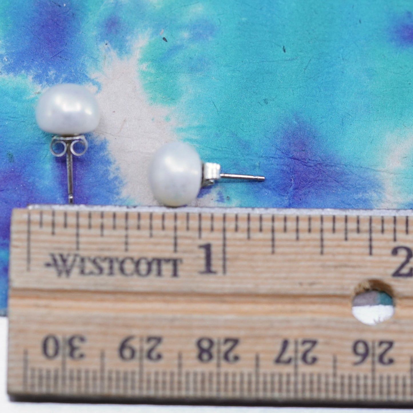 8mm, Vintage 925 Sterling silver handmade studs earrings white pearl