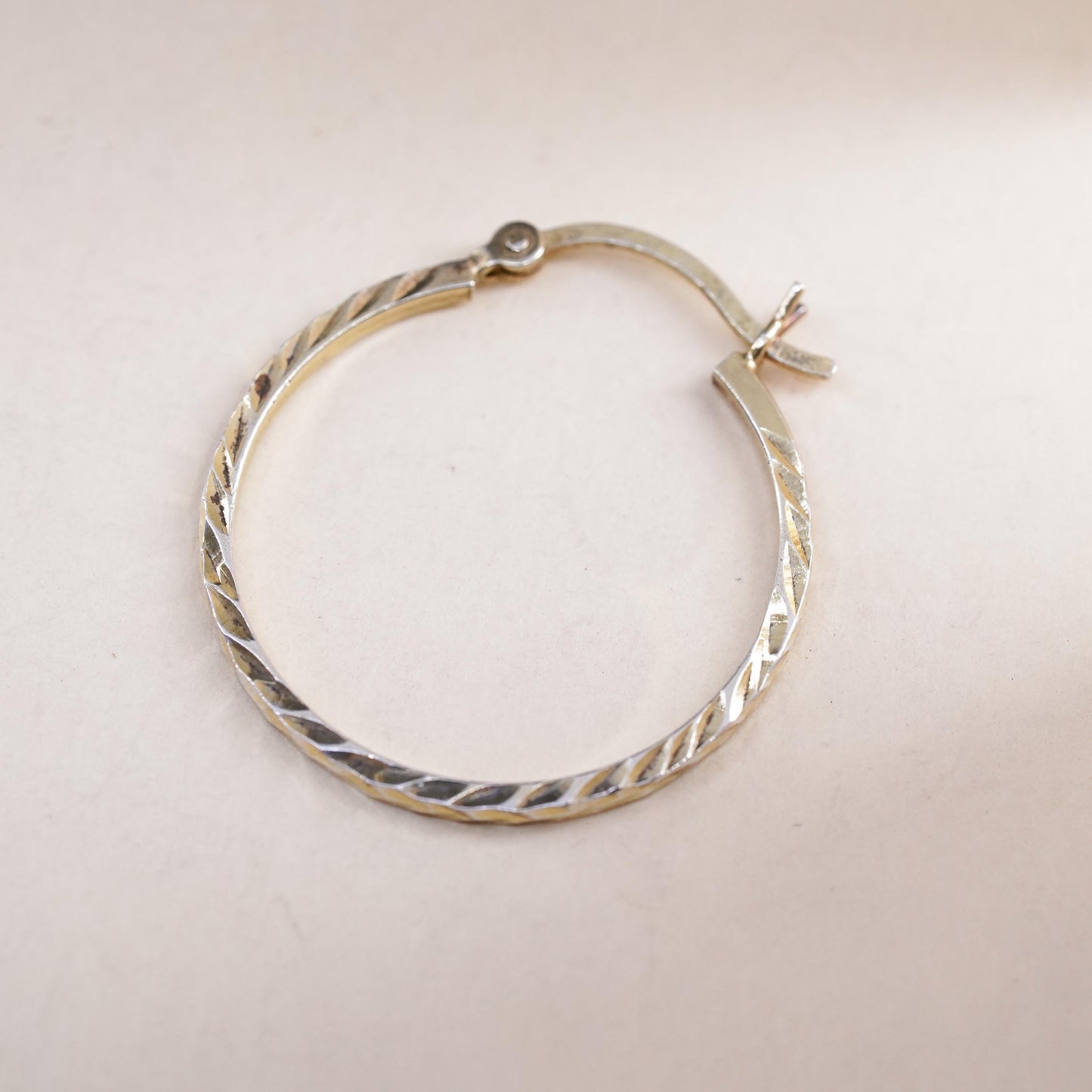 0.75", Vintage vermeil yellow gold over sterling silver single earring, hoop
