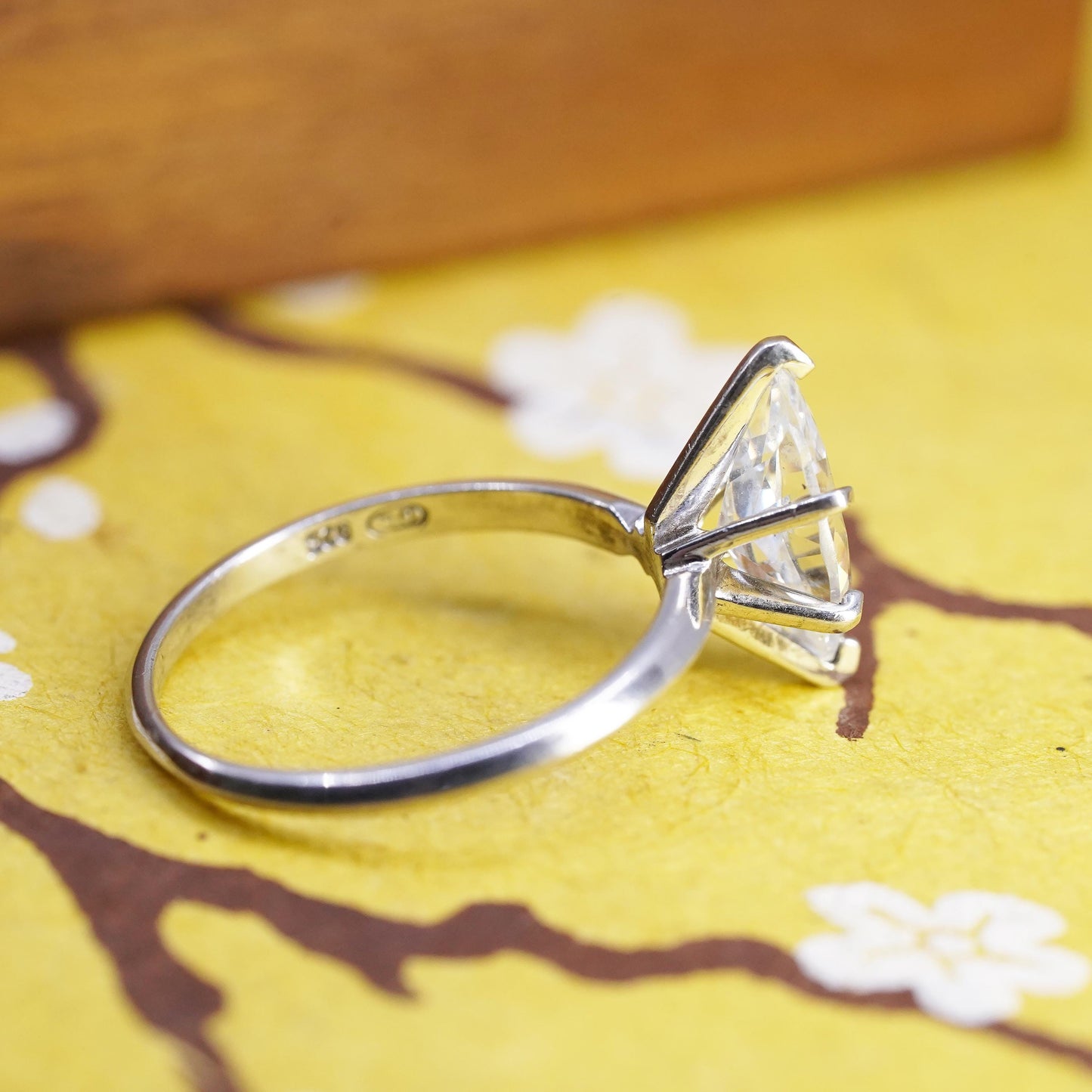 Size 8.25, vintage Sterling silver handmade ring, 925 engagement band with cz
