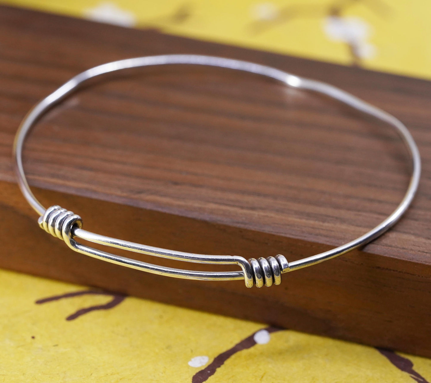 size adjustable, VTG Sterling silver handmade stackable bracelet, 925 bangle