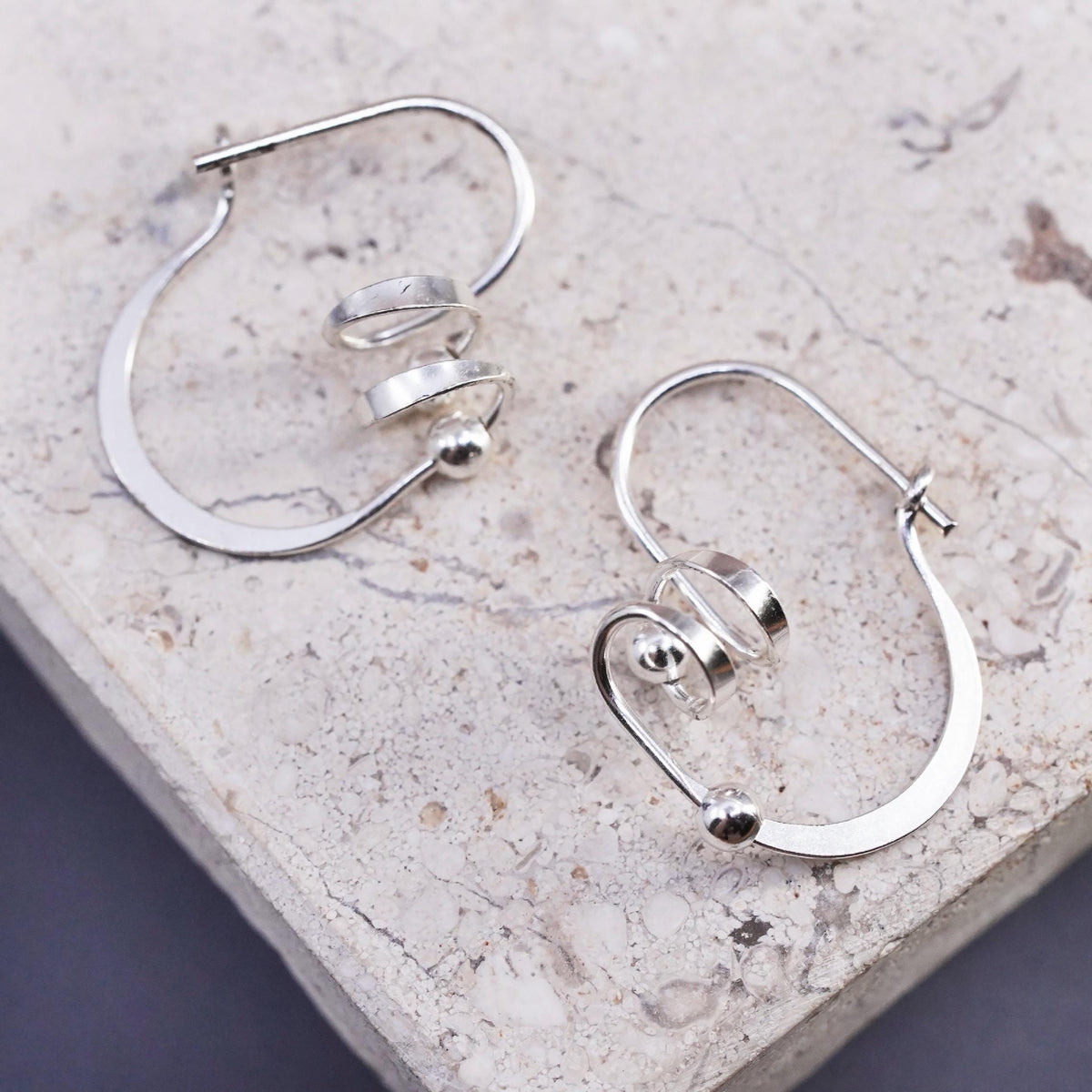 1", vintage Sterling silver handmade hoop earrings, 925 huggie hoops with beads